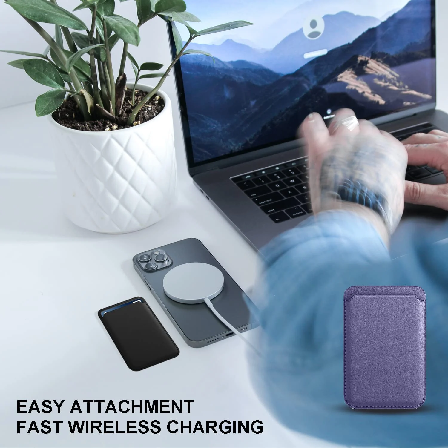 DL3 Mobilak Magnetic Card Holder Phone Wallet for iPhone 16/15/14/13/12 Series with MagSafe, Wallet for iPhone 16 15 14 Pro Max Plus Series, MagSafe 3 Wallet for iPhone 13 12 Pro Max Mini Series - Purple