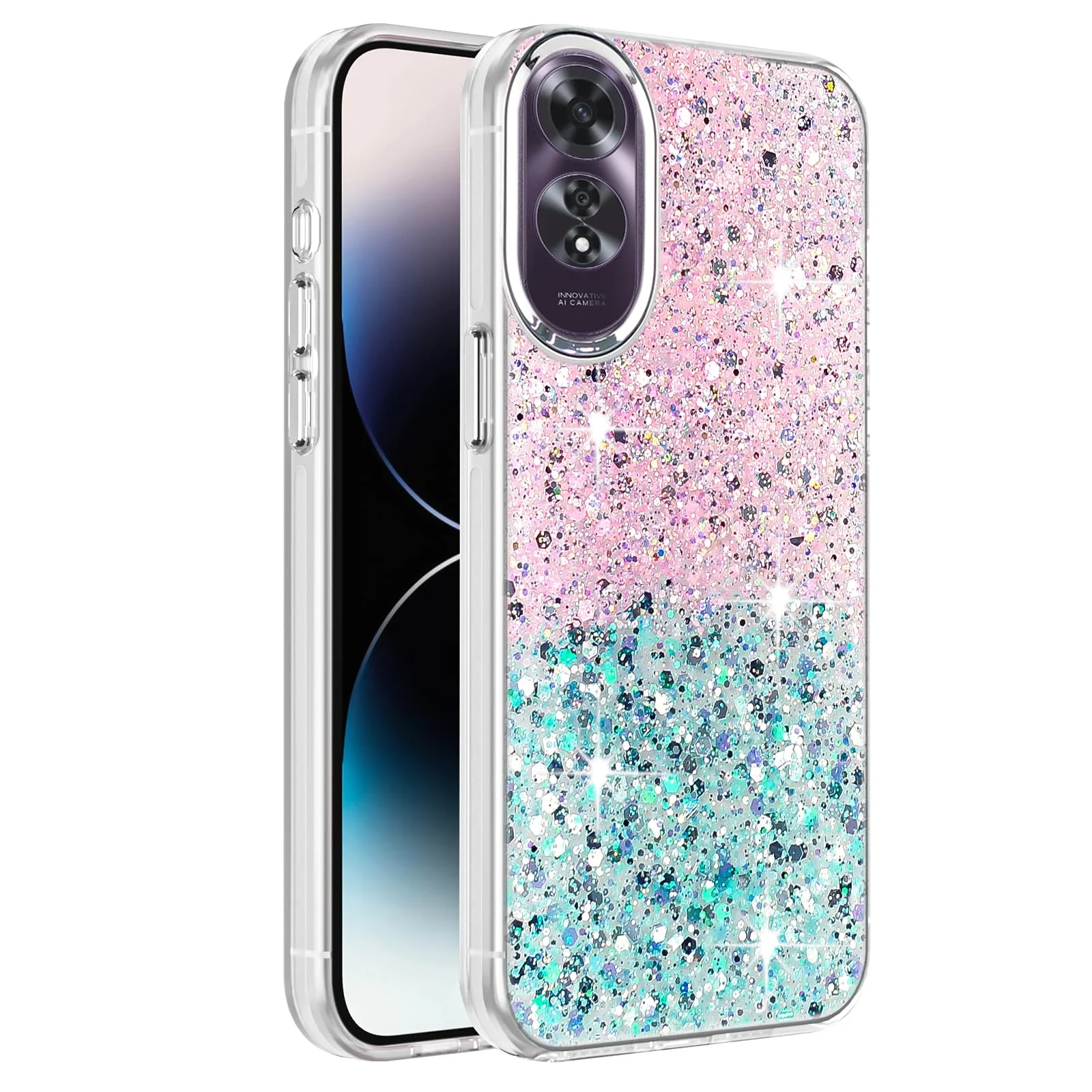 DL3 Mobilak Glitter Protective Case for OPPO A60 4G, Supports wireless charging, Camera protection, Shock-absorbing protection - Pink Green