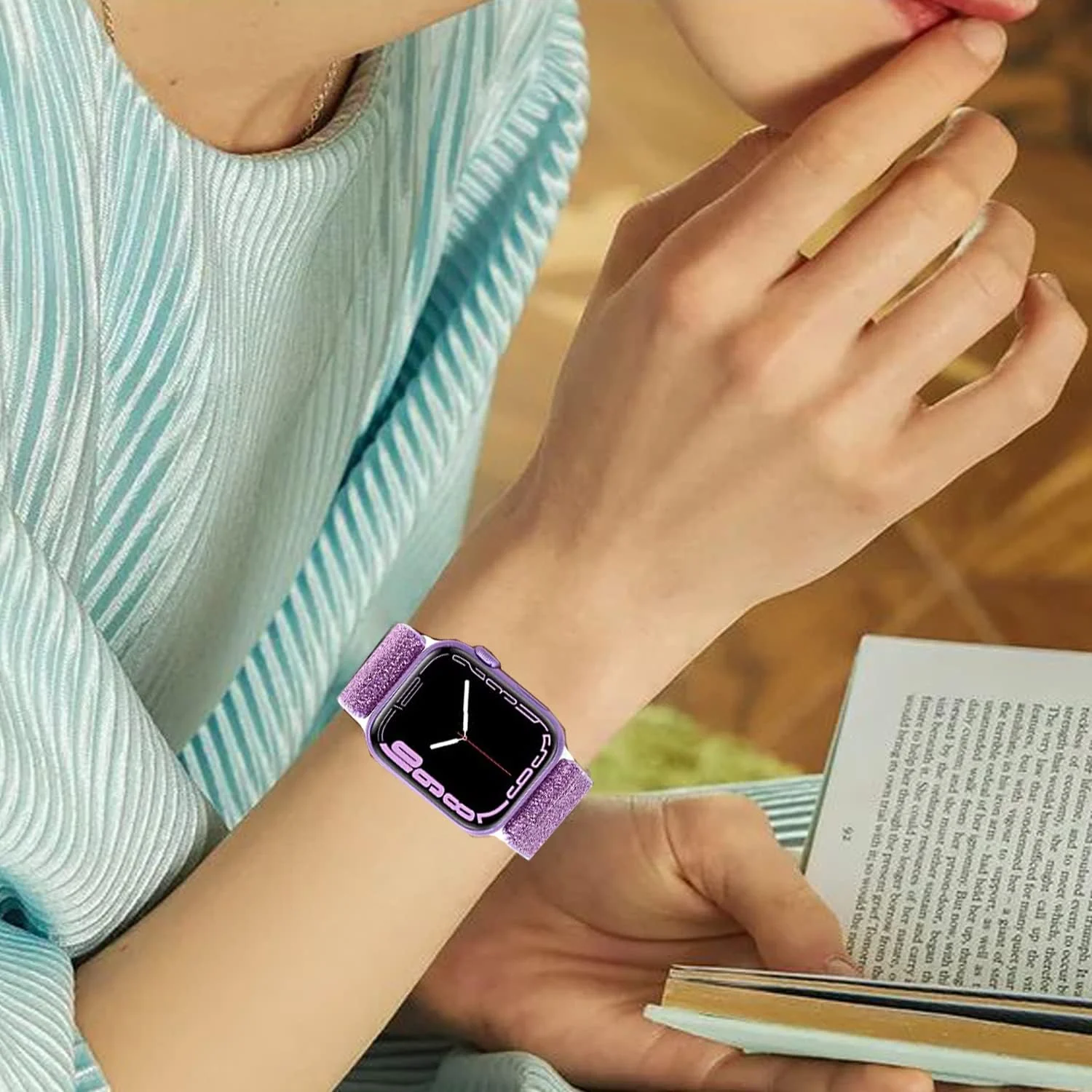 DL3 Mobilak Nylon Solo Loop Stretchy Straps For Apple Watch Band 49mm 45mm 44mm 42mm 41mm 40mm 38mm, Elastic Wristbands for Series 8 9 Ultra 7 6 5 4 3 2 1 (Shiny, 42MM/44MM/45MM/49MM) - Shiny Purple