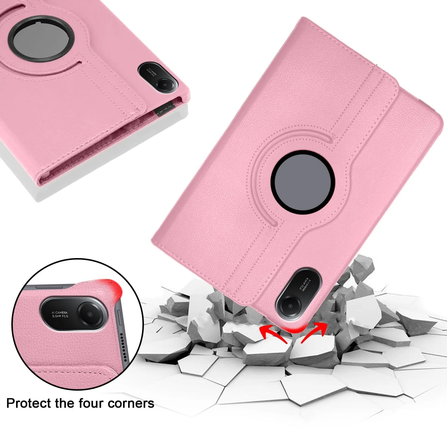 DL3 Mobilak Protective Cover for iPad Pro 13 inch Case M5/M4 (2025/2024), 360° Rotatable Smart Stand, Leather Folio Flip Cover with Multi-Angle Viewing, Auto Wake Sleep - Pink