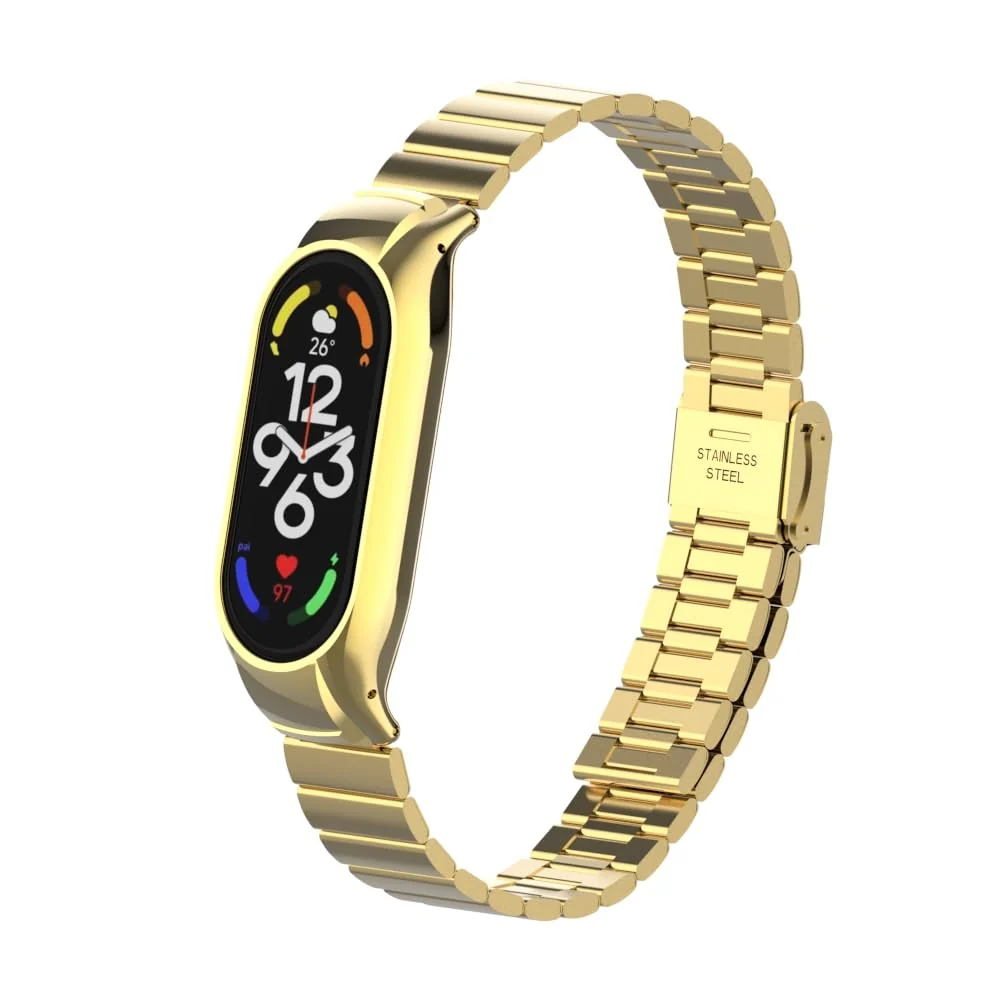 DL3 Mobilak Mi Band 6 Mi Band 5 Strap for Xiaomi Mi Band 5 6, Stainless Steel Watch Band Metal Replacement Bracelet Wristband for M5 M6 - Gold