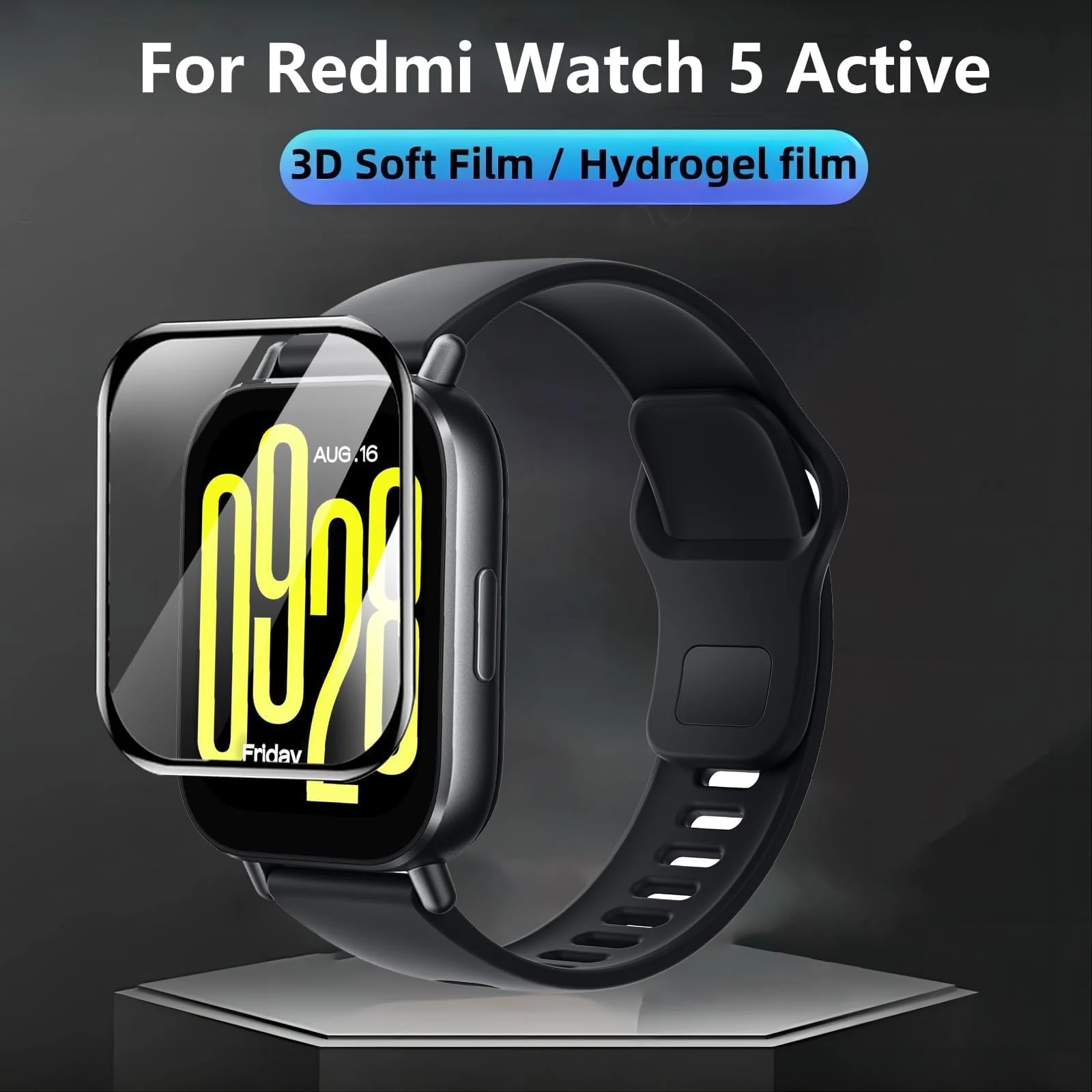 DL3 Mobilak Screen Protector For Xiaomi Redmi Watch 5 Active, 3D Curved Soft Edge Protective Film [Anti-Scratch] [Bubble Free] [Ultra Shatterproof] [High Sensitive] (Not Glass) - Black
