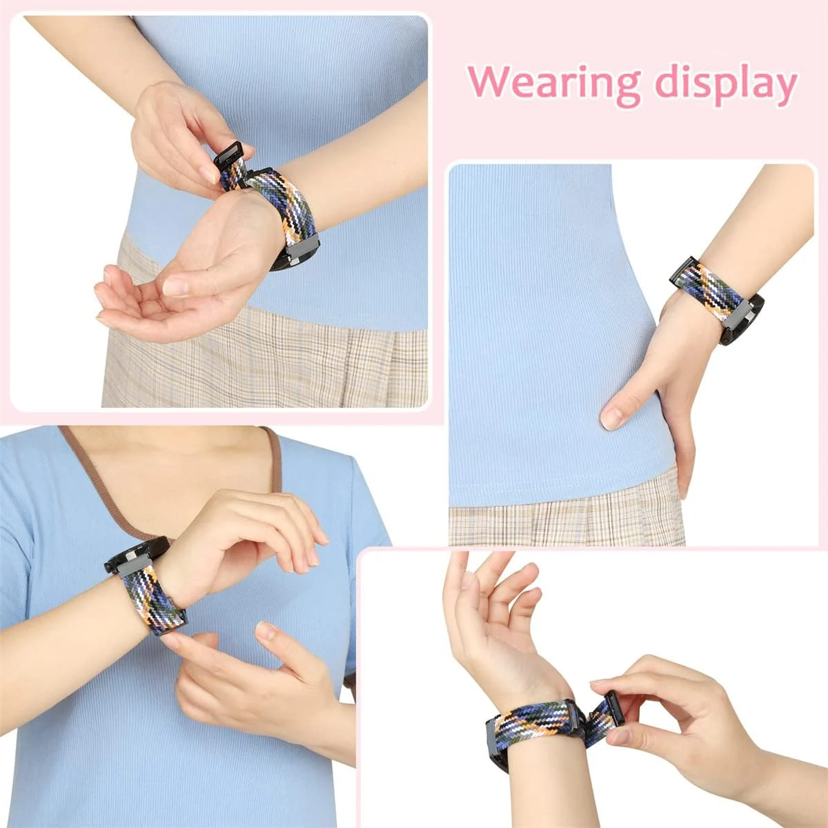 DL3 Mobilak 20mm Magnetic Band for Samsung Galaxy Watch 7/6/5/4/FE Band 40mm 44mm/Galaxy Watch 6/4 Classic Bands 47mm 43mm 46mm 42mm/Watch 5 pro 45mm/3 41mm/Active 2, Stretchy Braided Nylon Magnetic Sport Strap - Pink