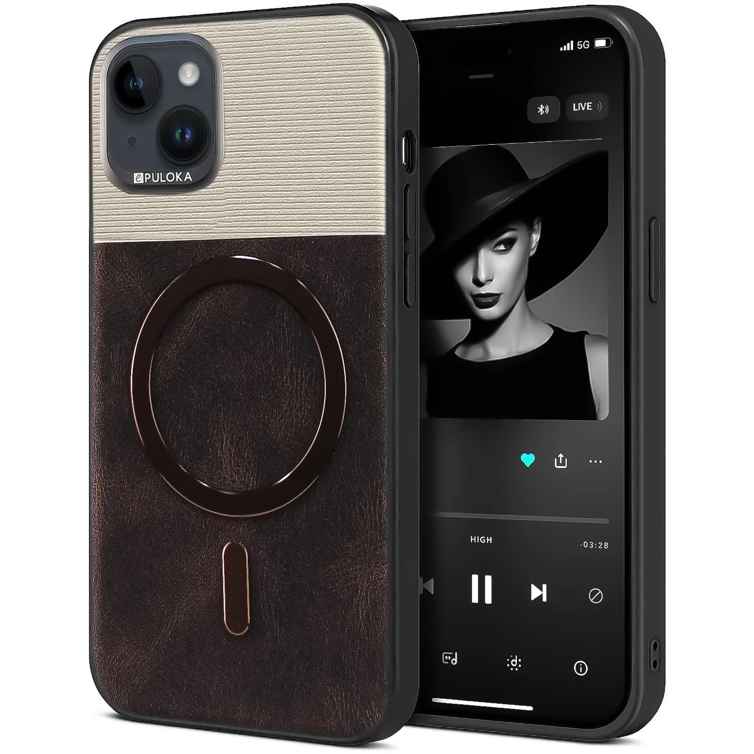 DL3 Mobilak Leather Wallet Case with Card Slot for iPhone 13 / iPhone 14 with Camera Protection and MagSafe Compatibility - Dark Brown
