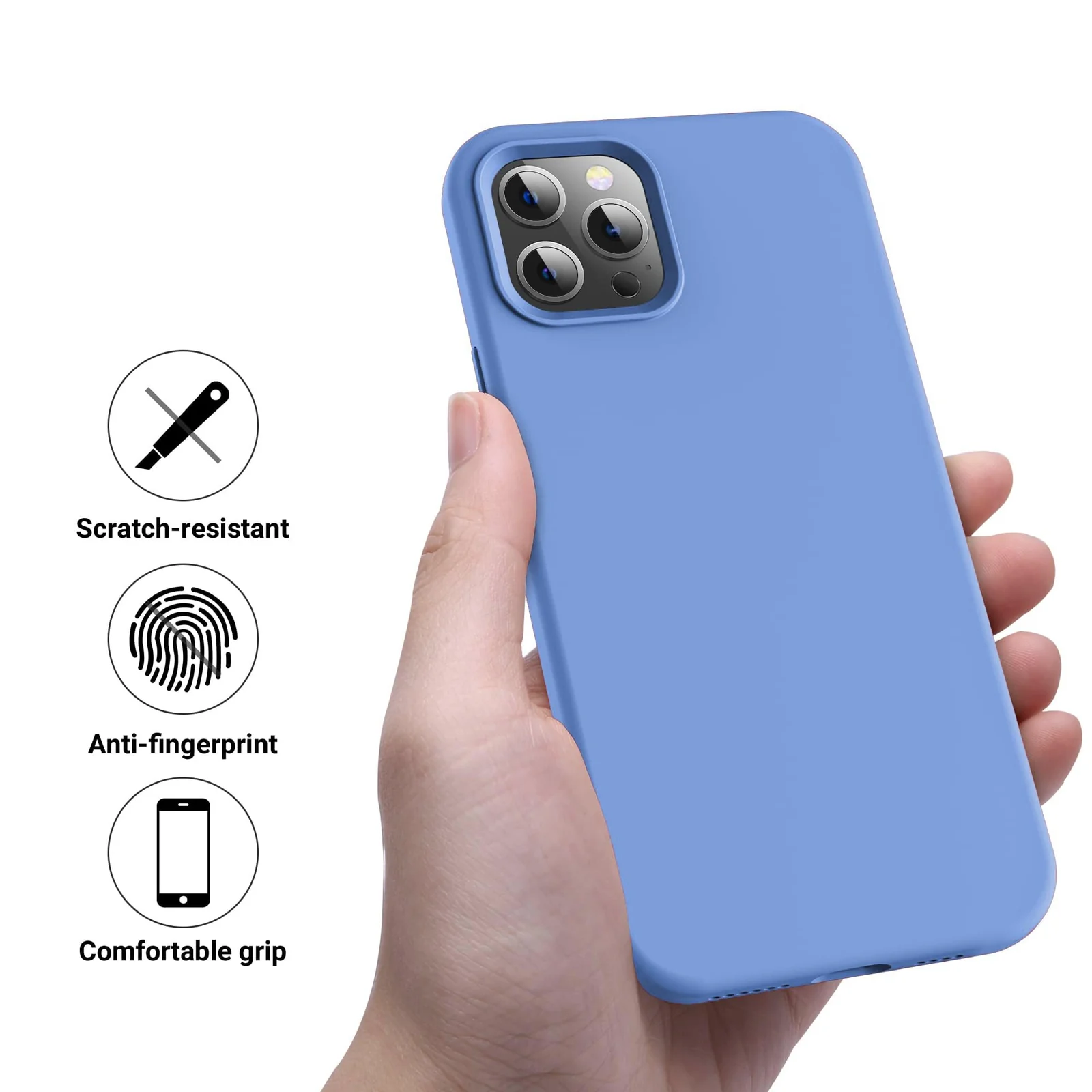 DL3 Mobilak Liquid Silicone Protective Case for iPhone 12 / 12 Pro (6.1 Inch) with Camera Protection and Microfiber Lining - A Light Blue