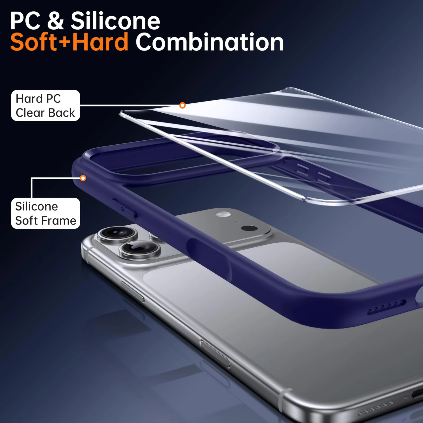 DL3 Mobilak Case For iPhone 17 Pro 6.3-Inch, Crystal Clear Case [Not Yellowing] [Military Grade Drop Protection] Shockproof Protective Transparent Protective Slim Cover - Navy Blue