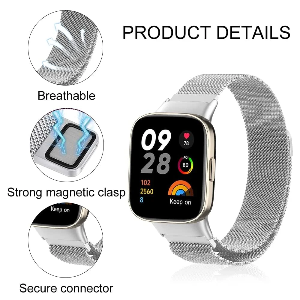 DL3 Mobilak Bracelet Compatible with Xiaomi Redmi Watch 3, Woven Stainless Steel Watch Strap, Mesh Metal Wrist Adjustable Replacement Strap Women Men for Xiaomi Redmi Watch3 - Silver
