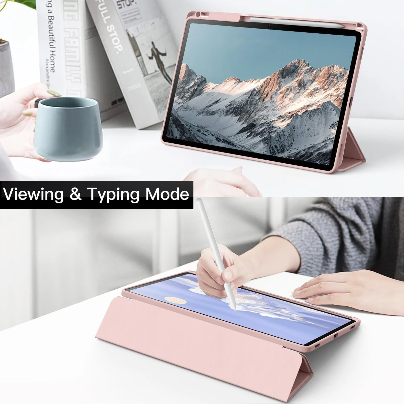 DL3 Mobilak Hybrid Slim Case for Samsung Galaxy Tab S8 Plus 2022/S7 FE 2021/S7 Plus 2020 12.4 Inch with S Pen Holder, Shockproof Cover with Clear Transparent Back Shell, Auto Wake/Sleep - Rose Gold
