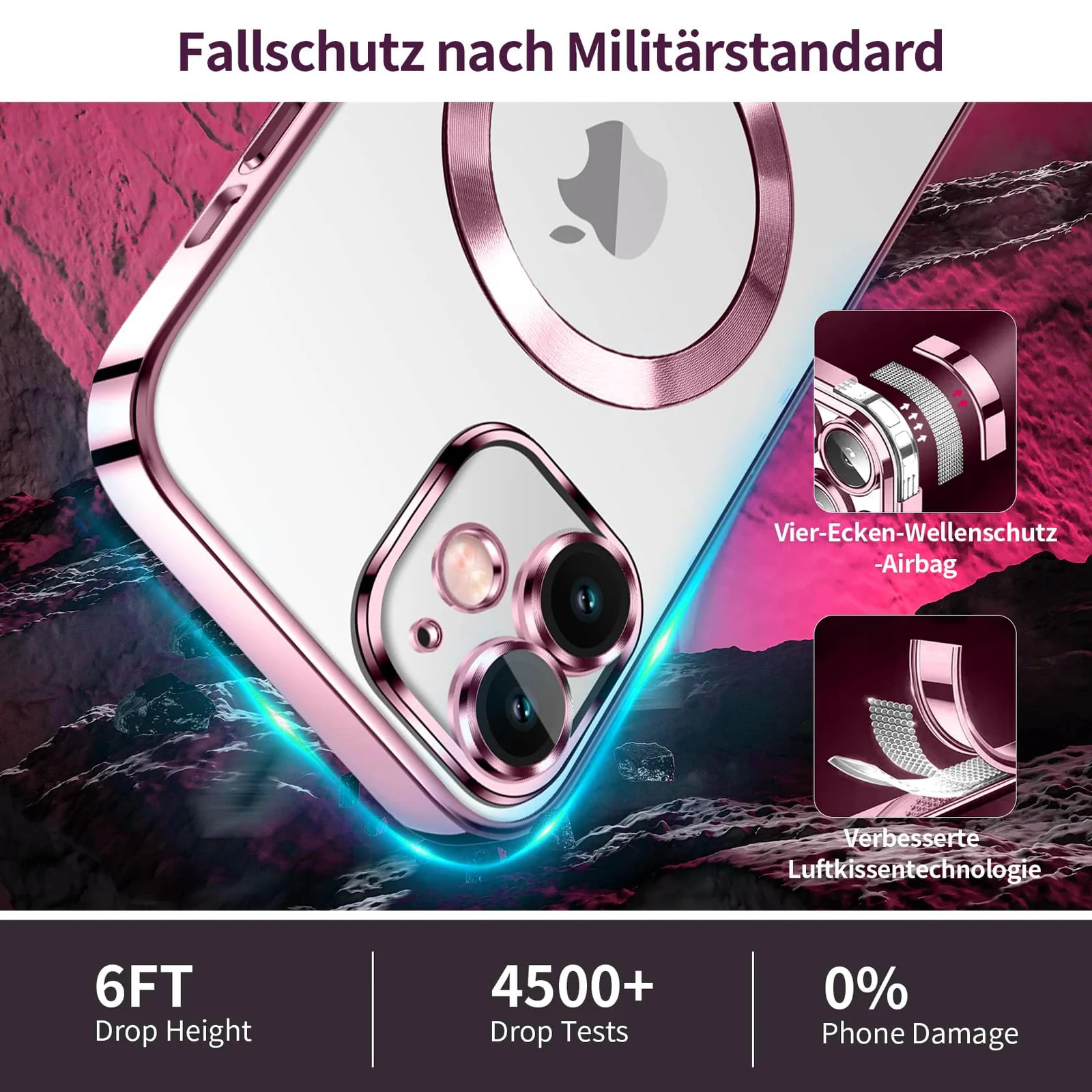 DL3 Mobilak Case for iPhone 11 (6.1 Inch) Compatible with MagSafe, with Camera Lens Protector, Magnetic Clear Case Slim Plated Protective Case - Pink