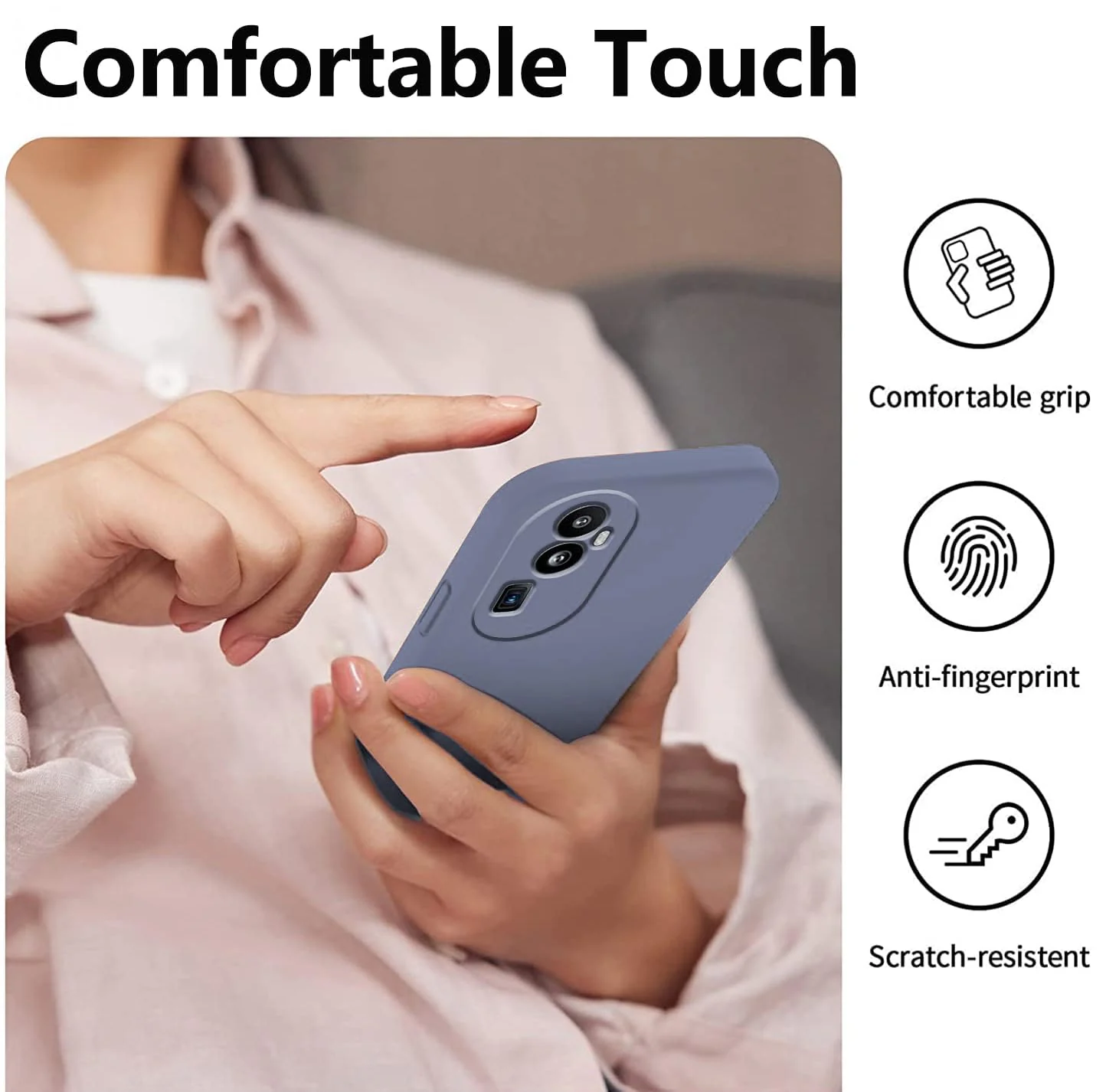 DL3 Mobilak Liquid Silicone Case for OPPO Reno 10 Pro + Plus 5G, Shock-absorbing protection, Scratch-resistant surface, Soft microfiber lining - Lavender Gray