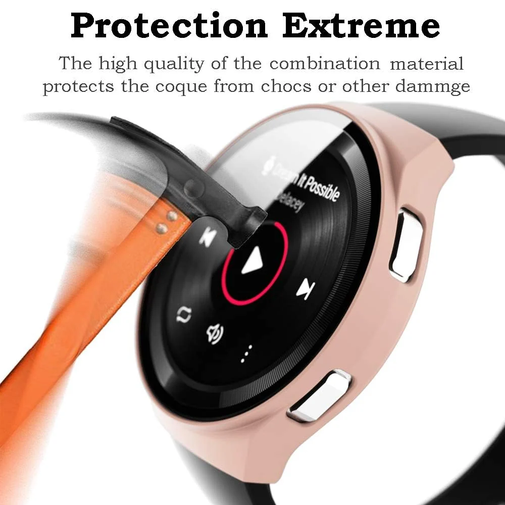 DL3 Mobilak Protective Case Compatible with Huawei Watch GT 2e 9H Hardness PC Case Bumper Full Slim Protective Cover with Tempered Glass For Huawei GT2e - Pink