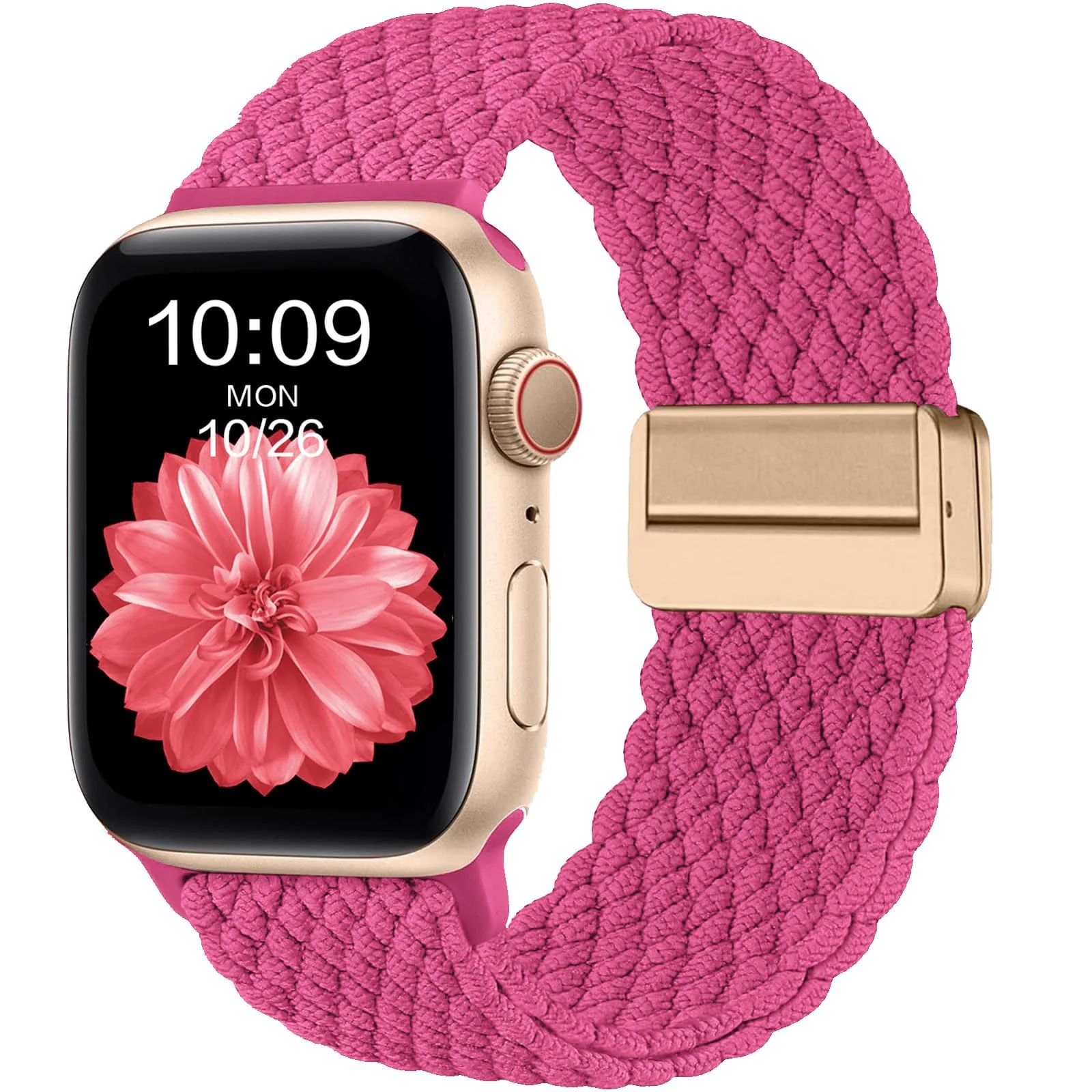 DL3 Mobilak Sport Solo Loop Compatible with Apple Watch Band 42mm 44mm 45mm 46mm 49mm for Women Men, Magnetic Strap Stretchy Braided Wristband for iWatch Series 11 10 9 8 7 6 5 4 3 Ultra 3 2 1 SE SE2 - Hot Pink