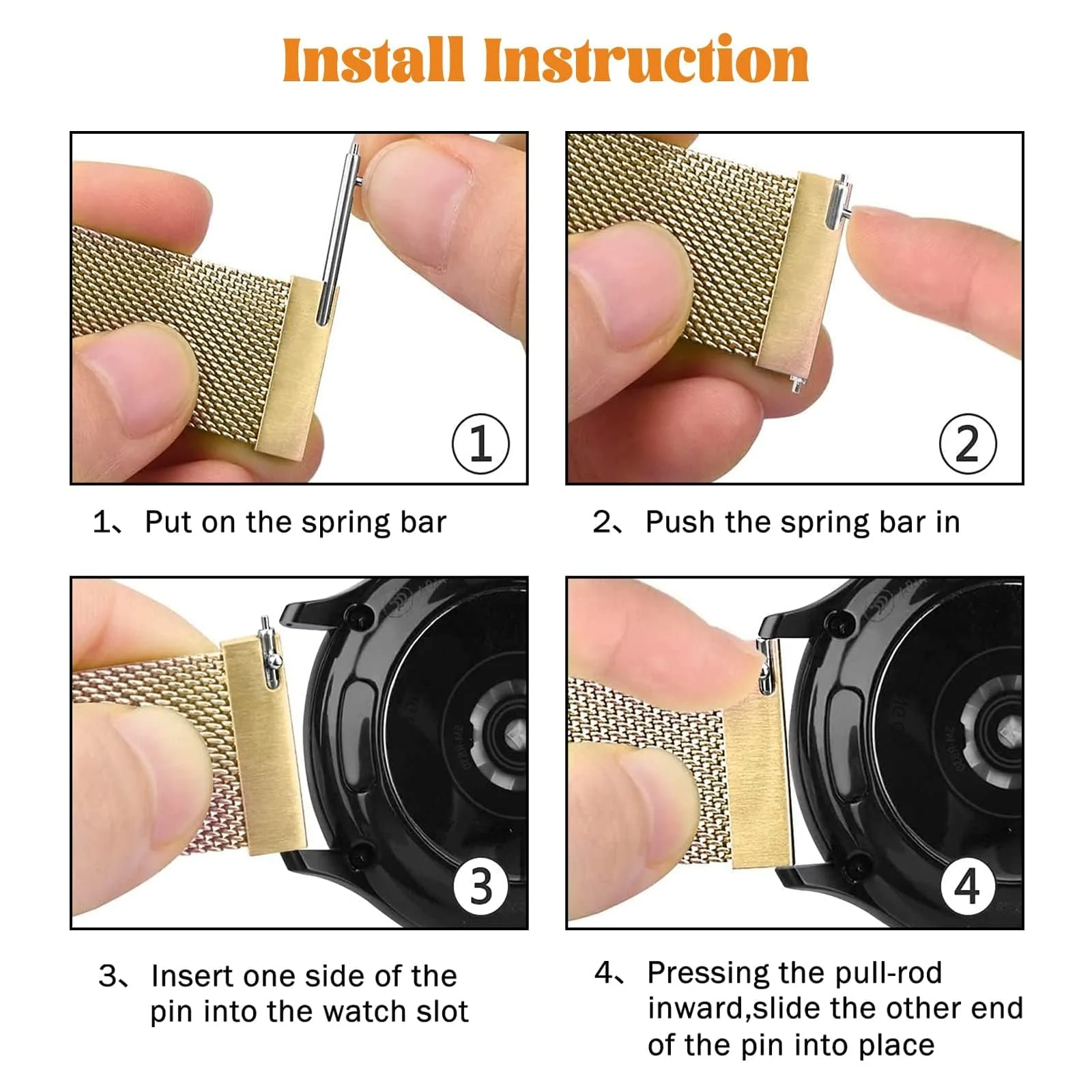 MOBIGON 18mm Magnetic Milanese Steel Watch Strap for Huawei GT 4 / 5 / 6, Watch 5, Garmin Venu 3S & Fossil Gen 6, Gold