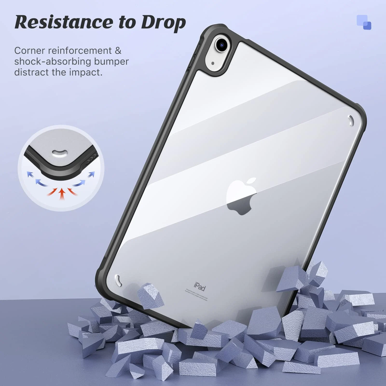 DL3 Mobilak Clear Case for iPad 10th Generation 10.9 Inch 2022, Slim Transparent Hard PC Back Cover TPU Frame Shell, Support Touch ID - Black