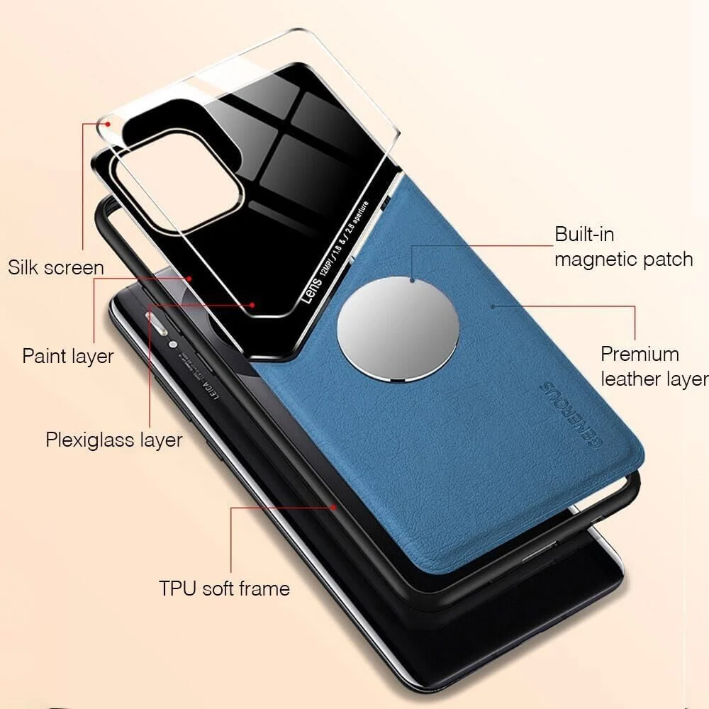 DL3 Mobilak Leather and PC Protective Case for vivo V27e / vivo S16e, Built-in magnetic car-mount support, Shock-absorbing protection, Raised edges around the screen and camera - Blue