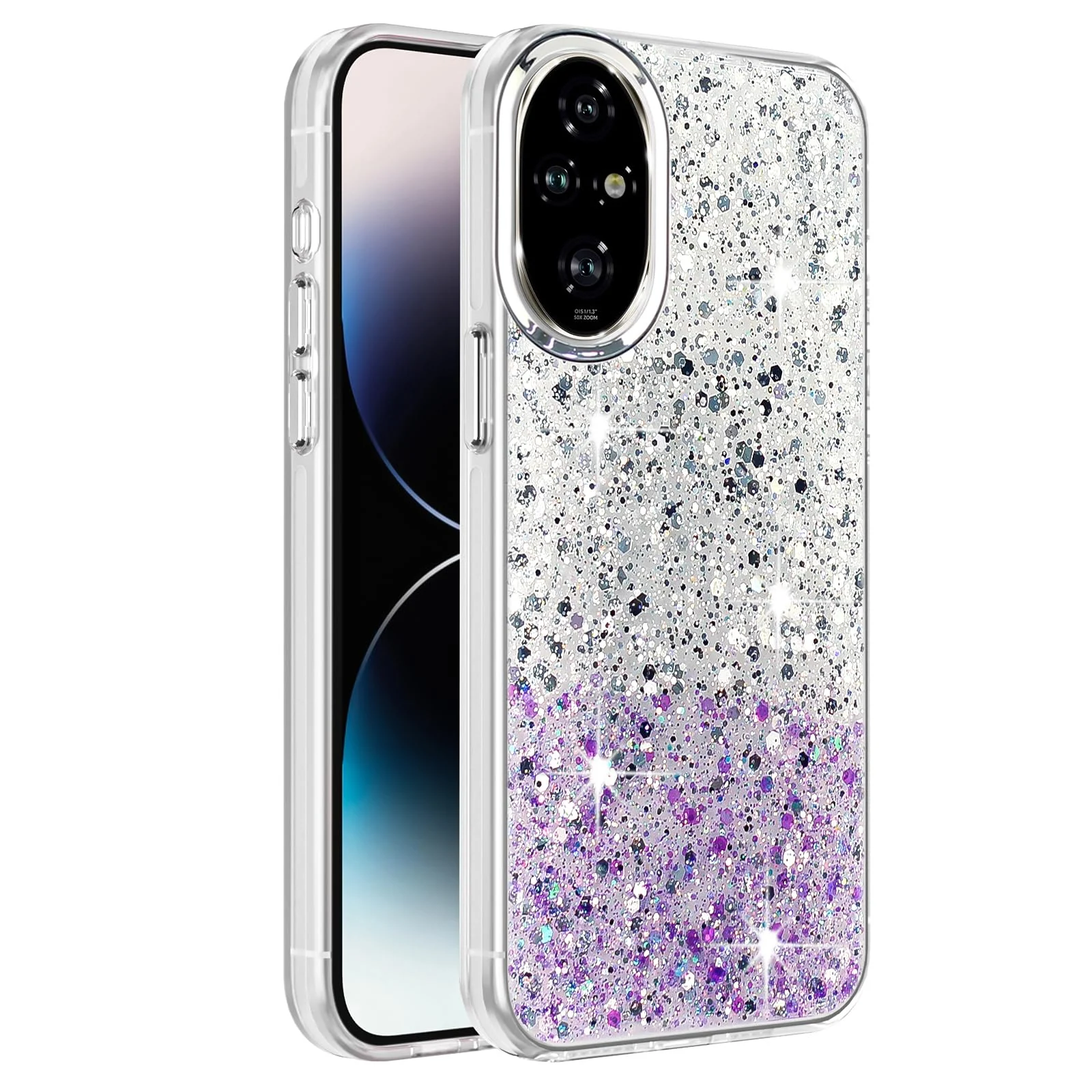 DL3 Mobilak Glitter Protective Case for Honor 200 Pro 5G, Supports wireless charging, Camera protection, Shock-absorbing protection - White Purple