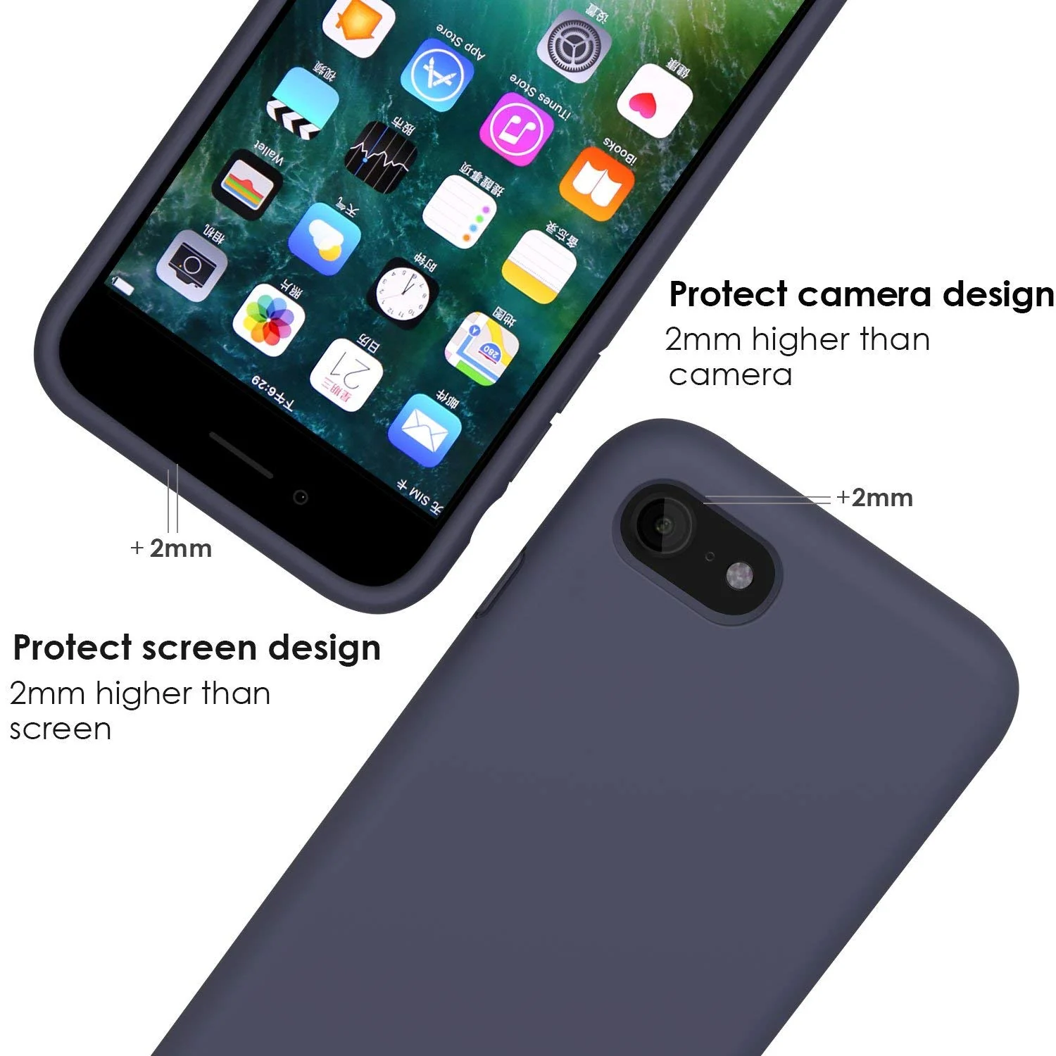 DL3 Mobilak Liquid Silicone Protective Case with Soft Microfiber Lining for iPhone SE 2022, SE 2020, iPhone 7, iPhone 8 - Midnight Blue