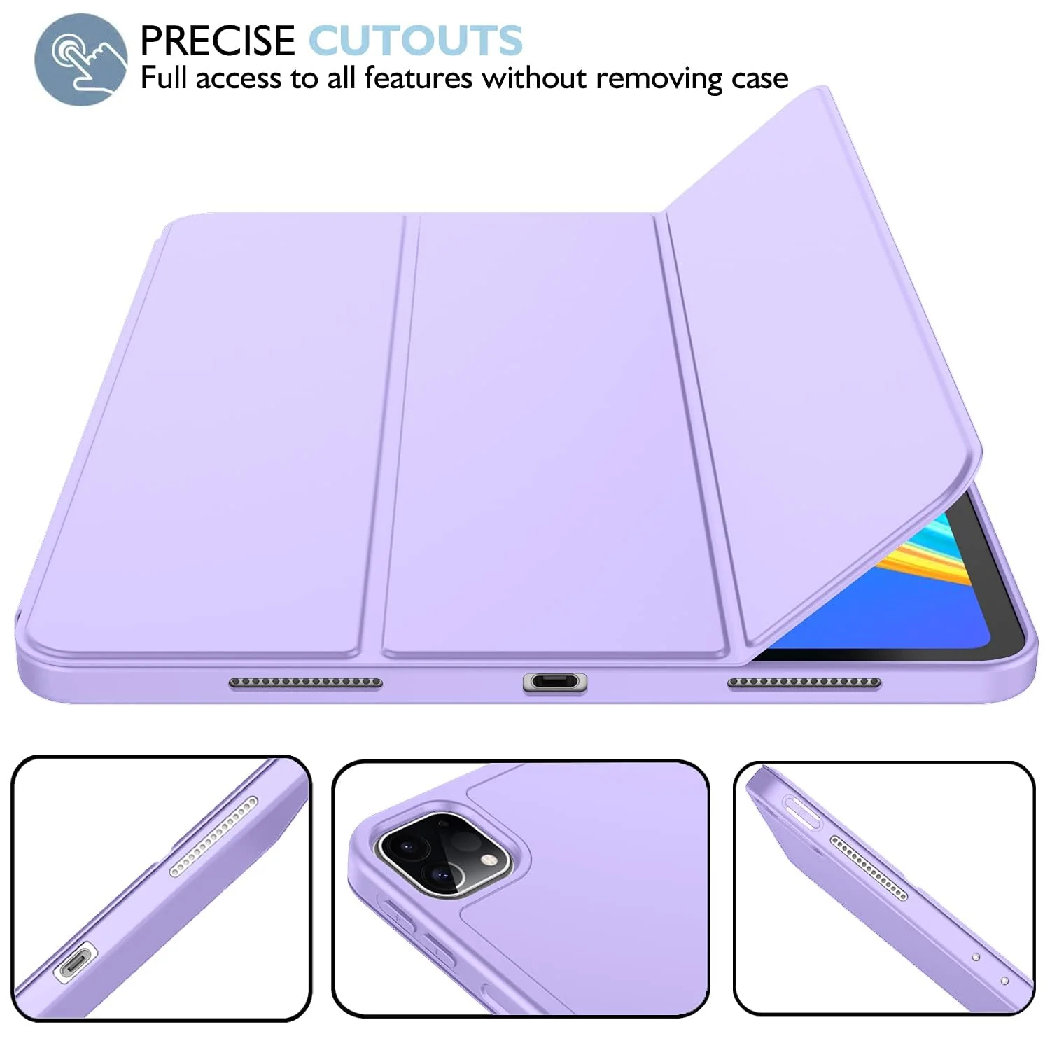 DL3 Mobilak New iPad Pro 12.9 Inch Case 2022/2021/2020(6th/5th/4th Gen) with Pencil Holder, Smart iPad Case [Support Touch ID and Auto Wake/Sleep] with Auto 2nd Gen Pencil Charging - Light Purple