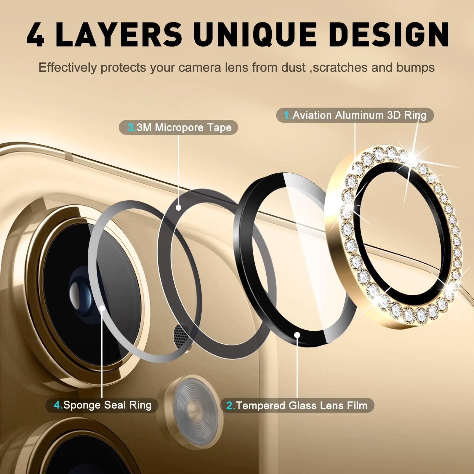 DL3 Mobilak Camera Lens Protector for iPhone 12/12 Mini/iPhone 11 Accessories, 9H Tempered Glass Metal Individual Ring Camera Cover Screen Protector, Case Friendly, Anti Scratch - Diamond Gold