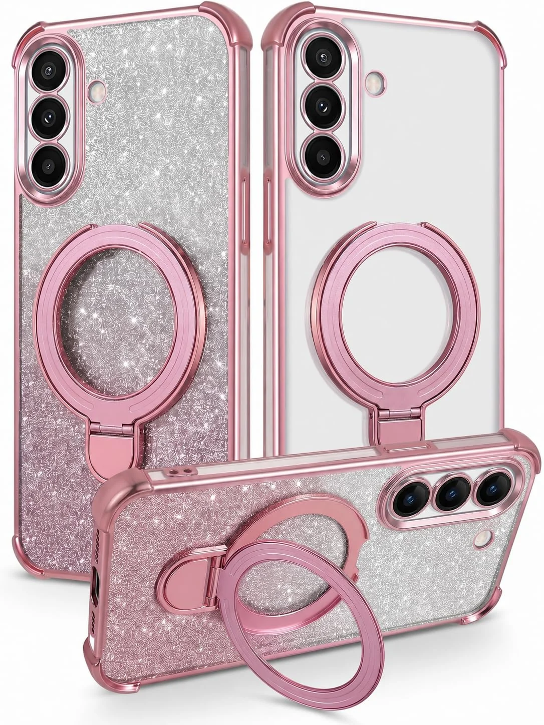 Mobigon Glitter Phone Case Compatible with Samsung Galaxy A25, Magnetic Ring Stand Shockproof Cover, Clear Soft TPU Bumper with Full Camera Protection