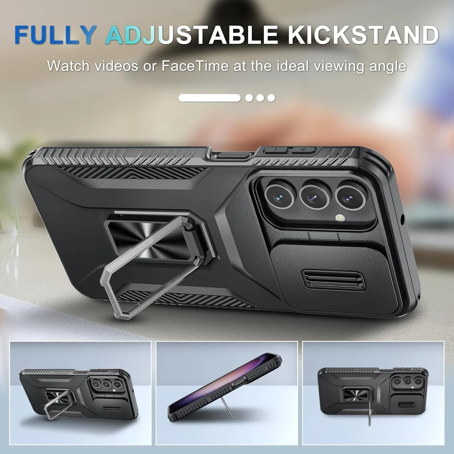 DL3 Mobilak Rugged Protective Case for Samsung Galaxy S25 FE 5G, Built-in magnetic car-mount support, Shock-absorbing protection, Built-in kickstand - Black