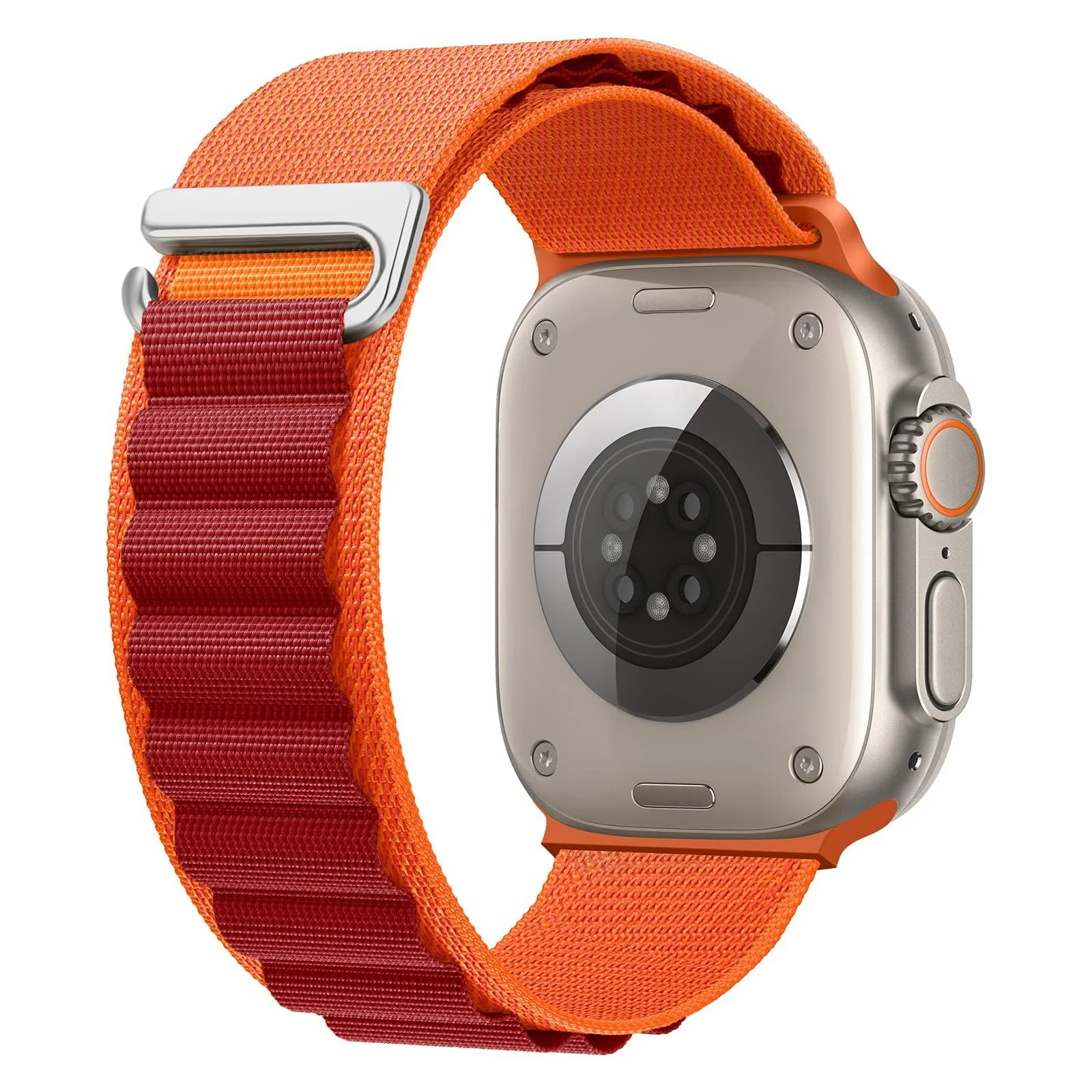 DL3 Mobilak Trail/Alpine Loop Nylon Band Compatible with Apple Watch Ultra 2/Ultra Band 49mm 45mm 44mm 42mm, Adjustable with Metal C-Hook Strap for iWatch Ultra Series 9/8/7/6/5/4/3/2/1/SE2/SE - Orange Red