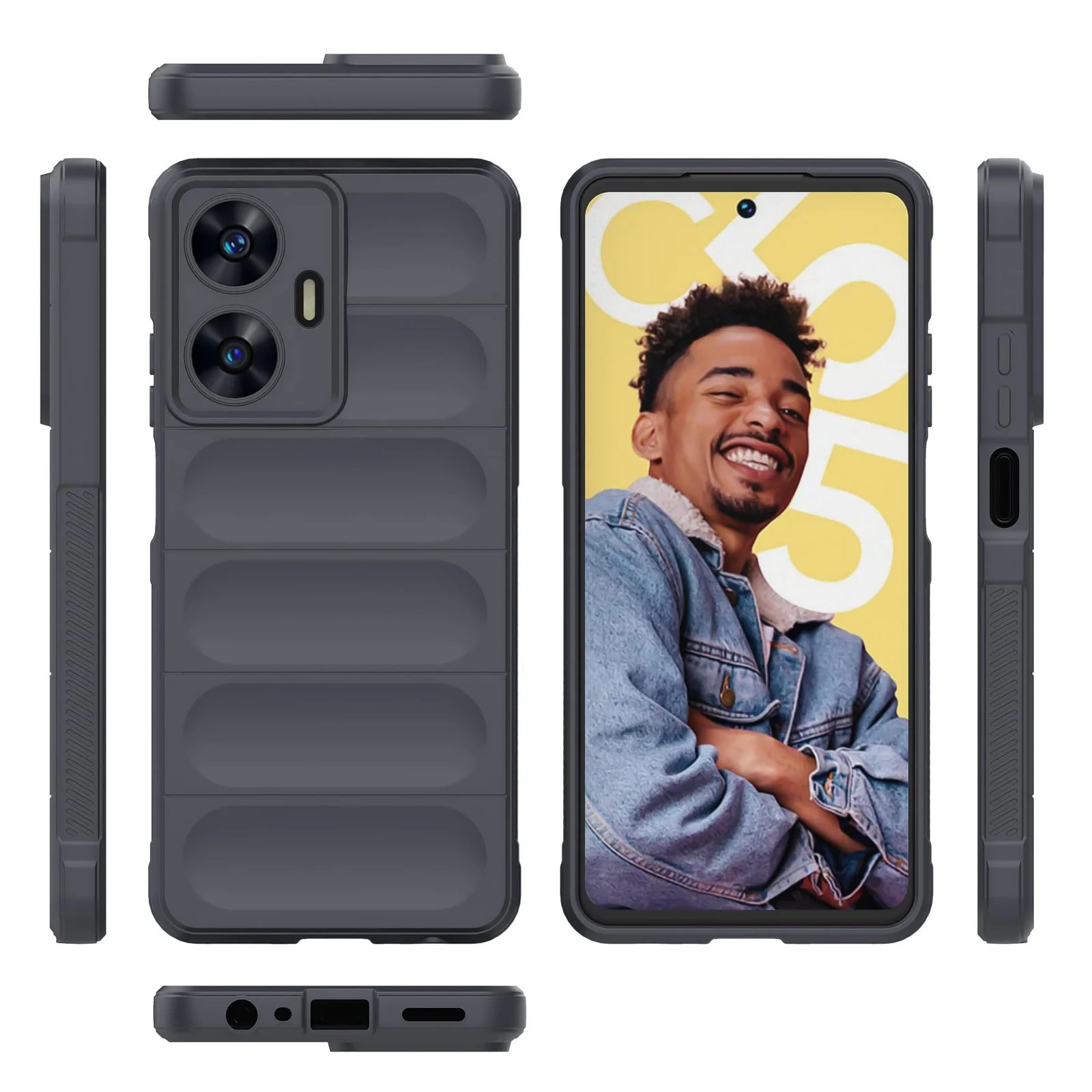 DL3 Mobilak Flexible Silicone and TPU Protective Case with Camera Protection for realme C55 / Narzo N55 - Dark Gray
