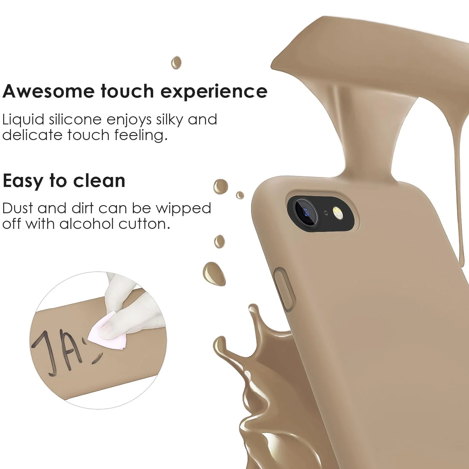 DL3 Mobilak Liquid Silicone Protective Case for iPhone SE 2022, SE 2020, iPhone 7, iPhone 8 with Camera Protection and Microfiber Lining - Desert