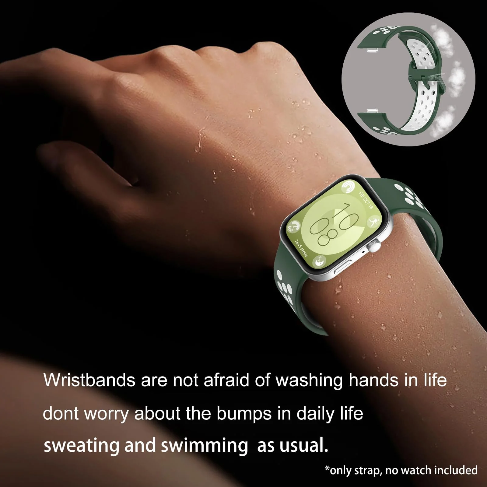 DL3 Mobilak Silicone Strap for Huawei Watch Fit 3, [Breathable] Soft Silicone Sport Wristband Bracelet Replacement Strap, Two-tone Strap, Adjustable Design, for Huawei Watch Fit3 - Green White