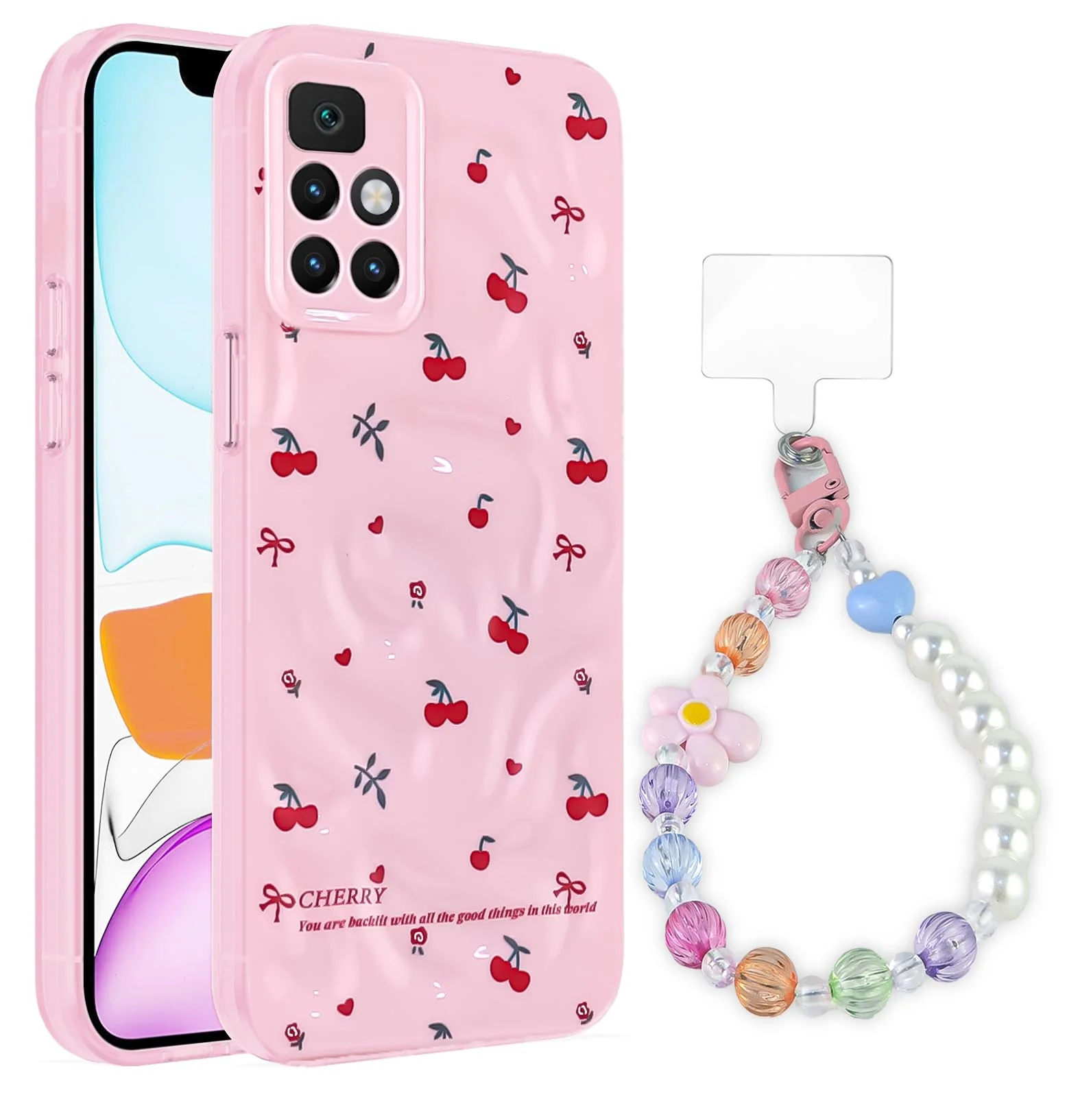 Dl3 Mobilak Case Compatible with Xiaomi Redmi 10 4G 2022/2021,Cute Printed Soft TPU Phone Cover with Beaded Wrist Strap, Shockproof Camera Protection, Slim Protective Case for Women & Girls - Style 1