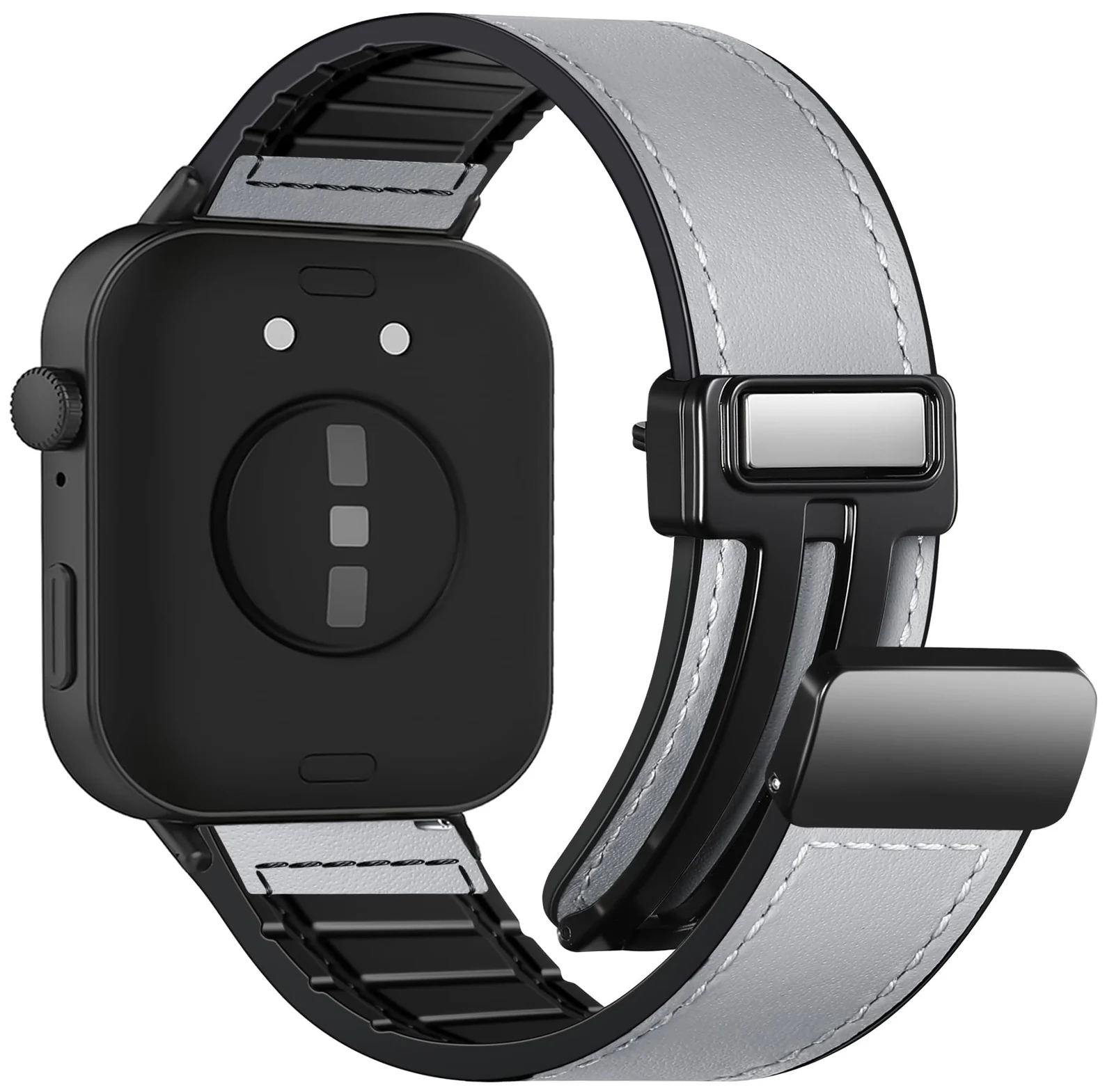 DL3 Mobilak Compatible with Huawei Watch Fit 5 / Fit 5 Pro / Fit4 / 4 Pro/Fit 3 Strap for Women Men, Soft Flexible Leather Silicone Hybrid Sport Wristband Magnetic Buckle Bracelet Replacement Strap - A-gray