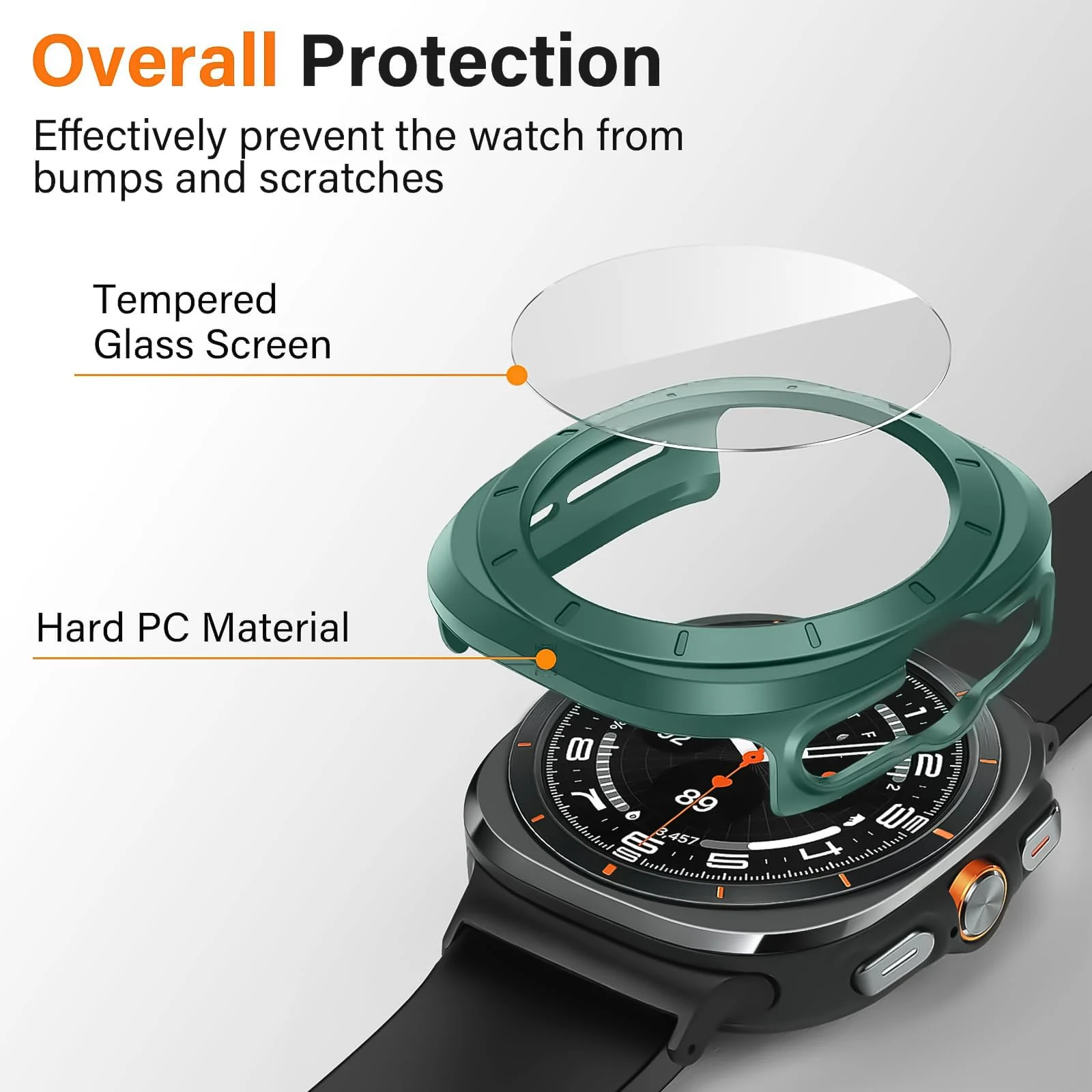DL3 MOBILAK Full-Coverage Watch Case with Tempered Glass for Samsung Galaxy Watch Ultra 2025 / Galaxy Watch 7 Ultra 2024 47 mm, Green