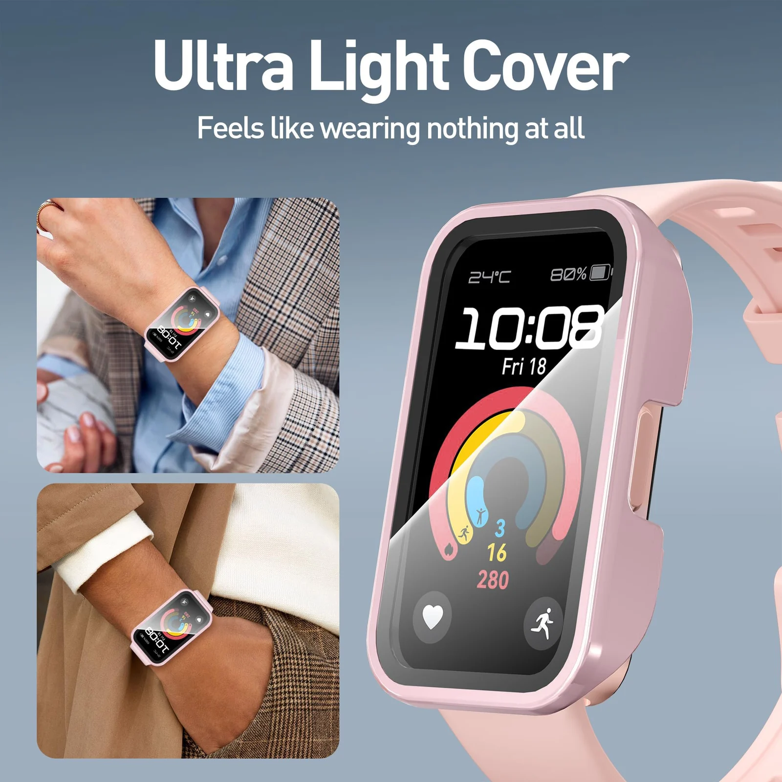 DL3 Mobilak Case with Screen Protector for Huawei Band 10, Bumper Full Coverage Hard PC Overall Protective Cover, Built-in Tempered Glass Film High Sensitivity For Huawei Band 10 - Pink