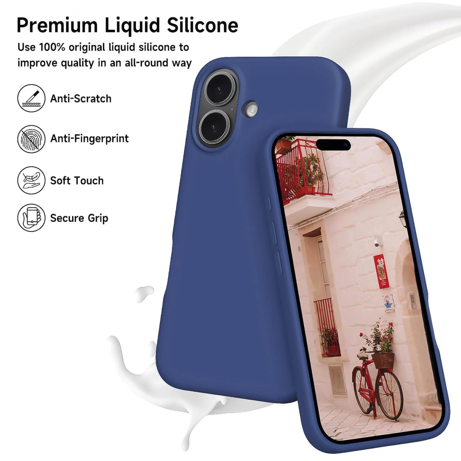 DL3 Mobilak Liquid Silicone Case for iPhone 16 6.1-inch, Supports wireless charging, Shock-absorbing protection, Scratch-resistant surface - Blue