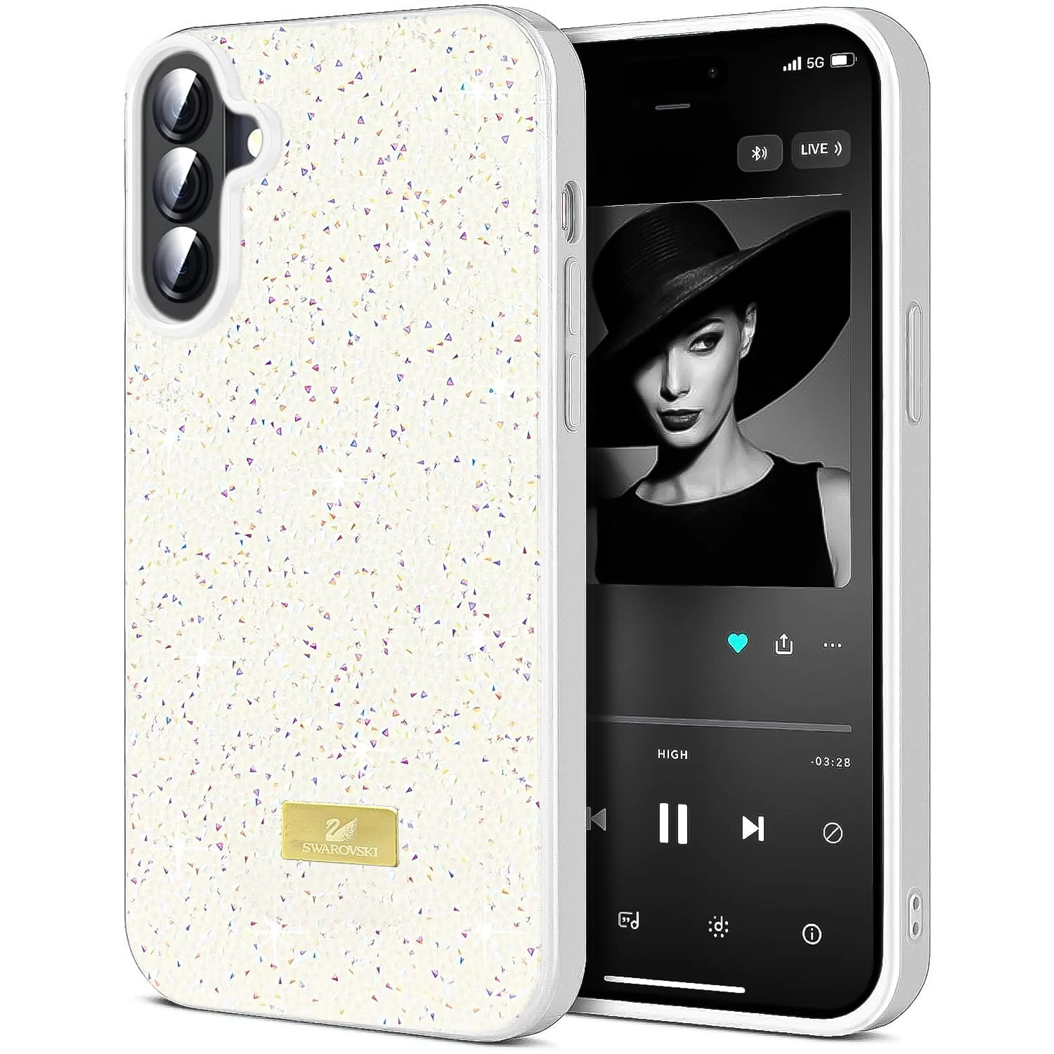 DL3 Mobilak Glitter Rhinestone Protective Case for Samsung Galaxy A15 with Shockproof Design - White