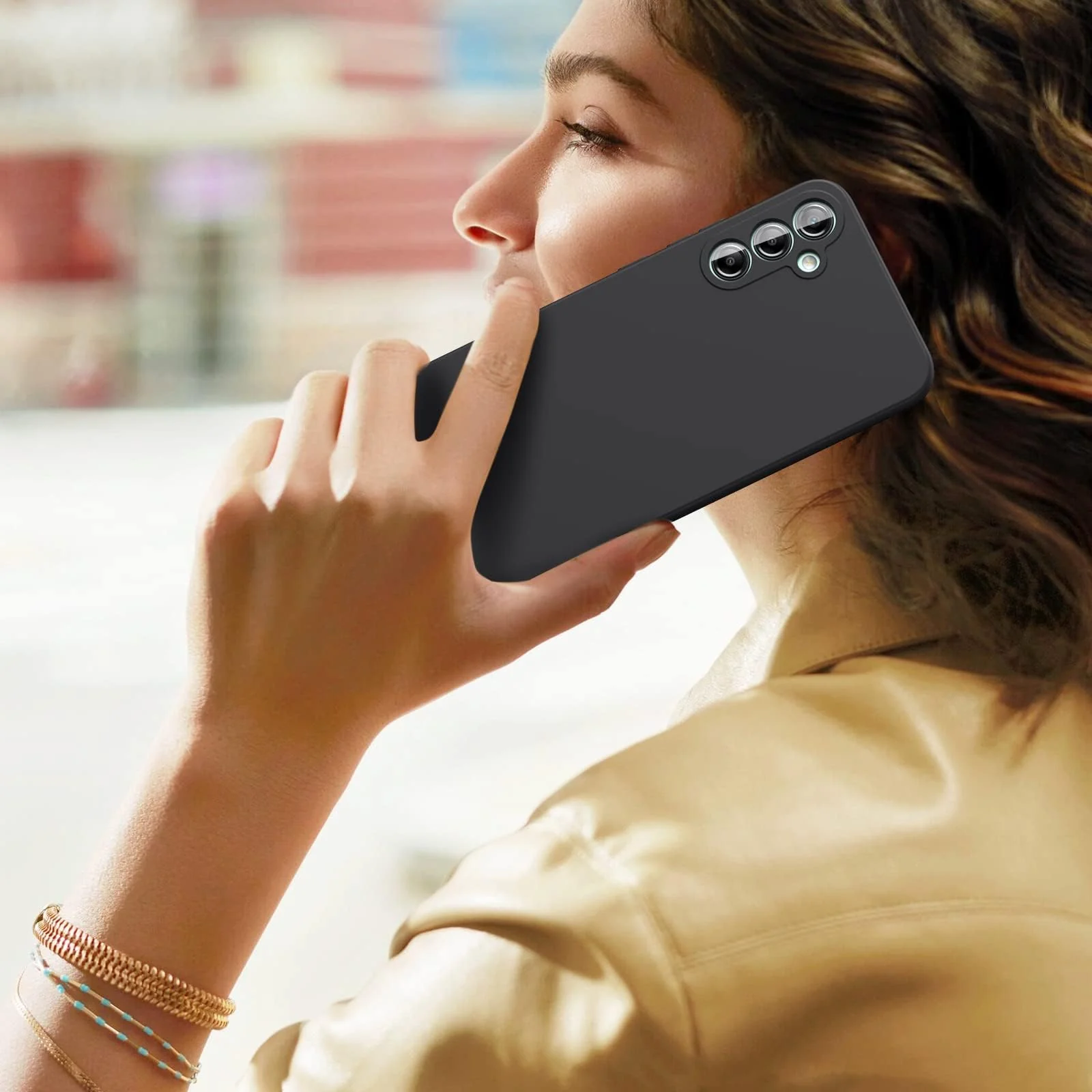 DL3 Mobilak Soft Silicone Protective Case for Samsung Galaxy A54 5G with Microfiber Lining and Shockproof Design - Black
