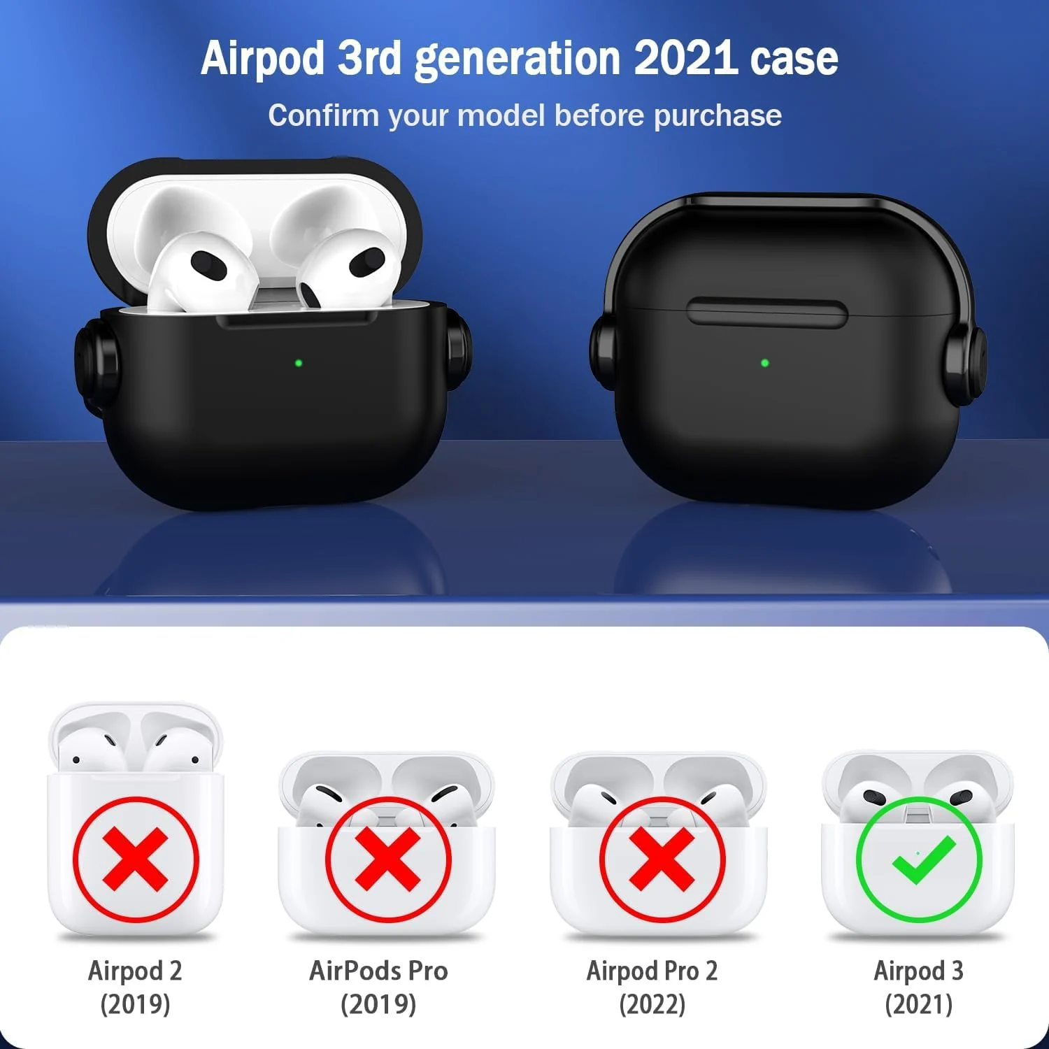 DL3 Mobilak Protective Case for AirPods 3 [With Closure Lid] [Front LED Visible] [With Wrist Strap] Skin Case Compatible with Airpod 3rd Generation 2021 - Black Blue