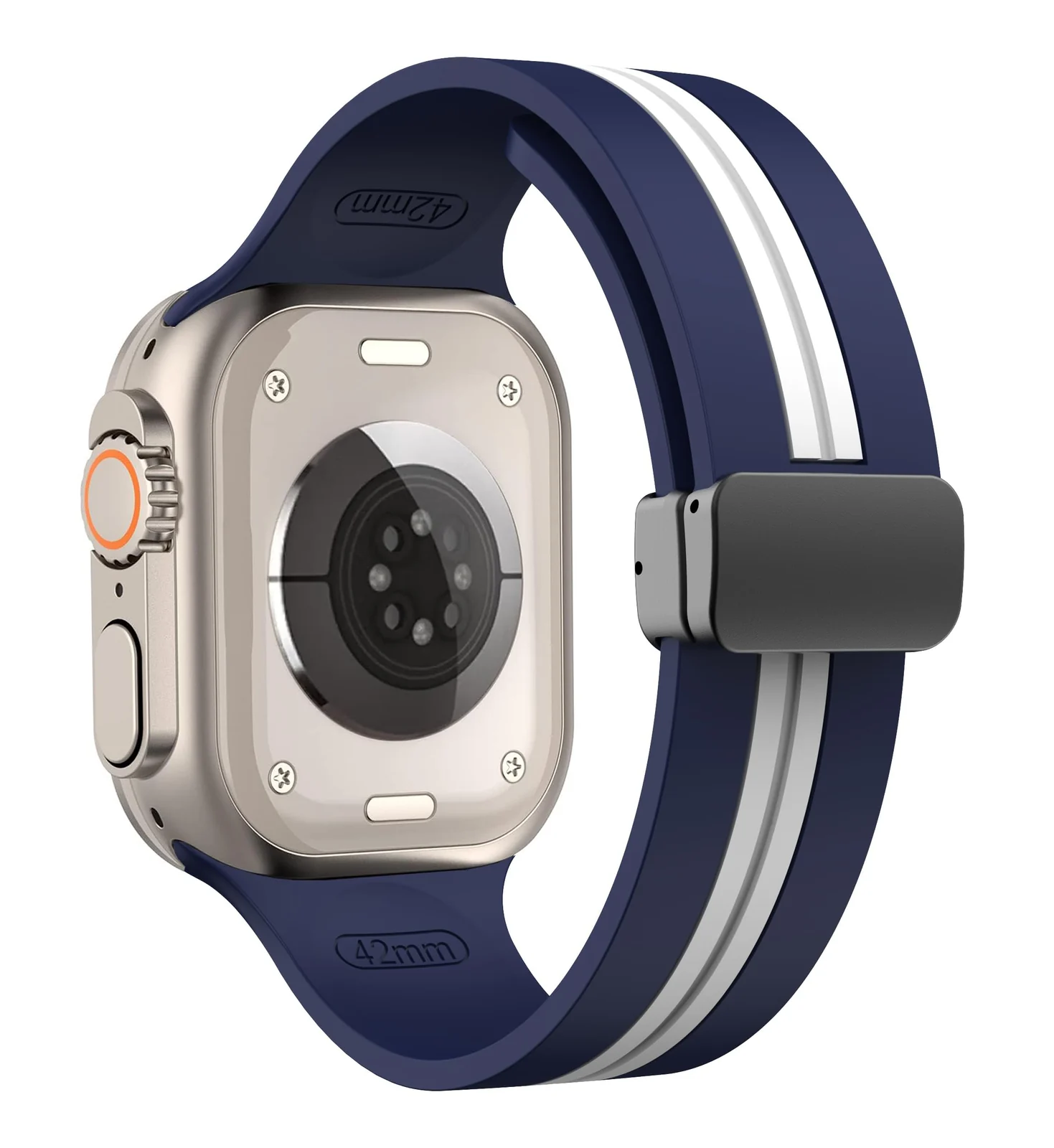 DL3 Mobilak Magnetic Strap for Apple Watch Band 49mm 45mm 44mm 41mm 40mm 38mm 42mm, Silicone Replacement Wristband Strap for iwatch Series 9 8/7/6/5/4/3/2/SE (38mm/40mm/41mm) - Blue White