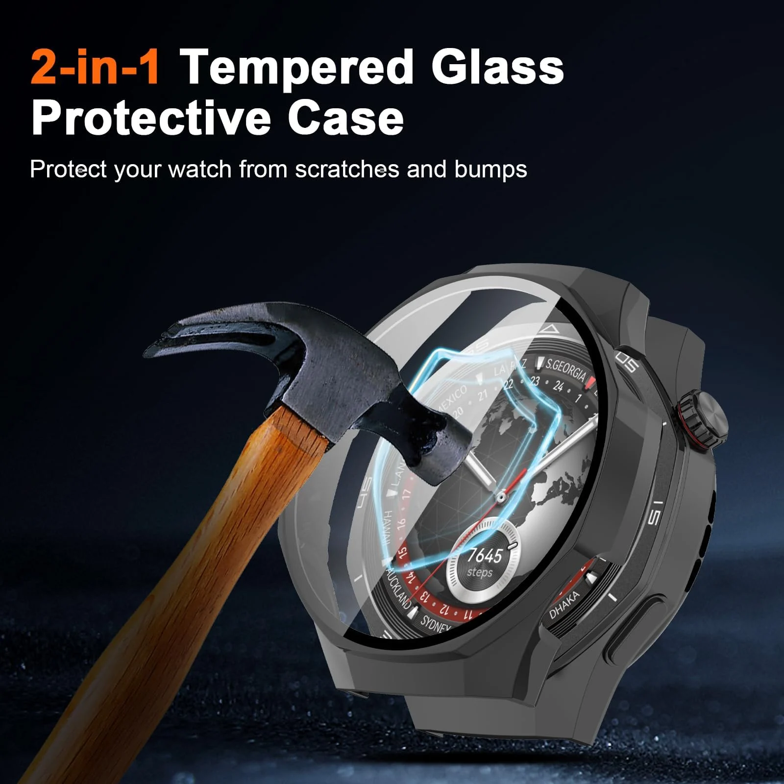 DL3 Mobilak Case with Screen Protector for Huawei Watch GT5 Pro 46mm, Bumper Full Coverage Hard PC Overall Protective Cover, Built-in Tempered Glass Film High Sensitivity - Black