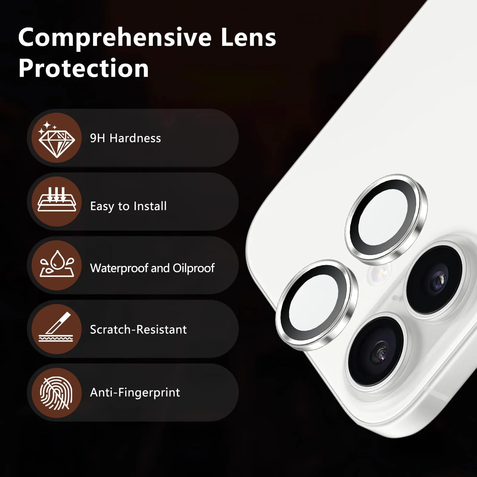 DL3 Mobilak Camera Lens Protector for iPhone 17 Accessories, 9H Tempered Glass Metal Individual Ring Camera Cover Screen Protector, Case Friendly, Anti Scratch - White