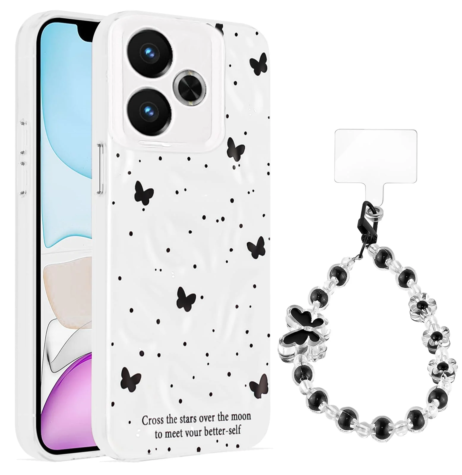 Dl3 Mobilak Case Compatible with Xiaomi Redmi 13 4G/5G/Poco M6,Cute Printed Soft TPU Phone Cover with Beaded Wrist Strap, Shockproof Camera Protection, Slim Protective Case for Women & Girls - Style 1