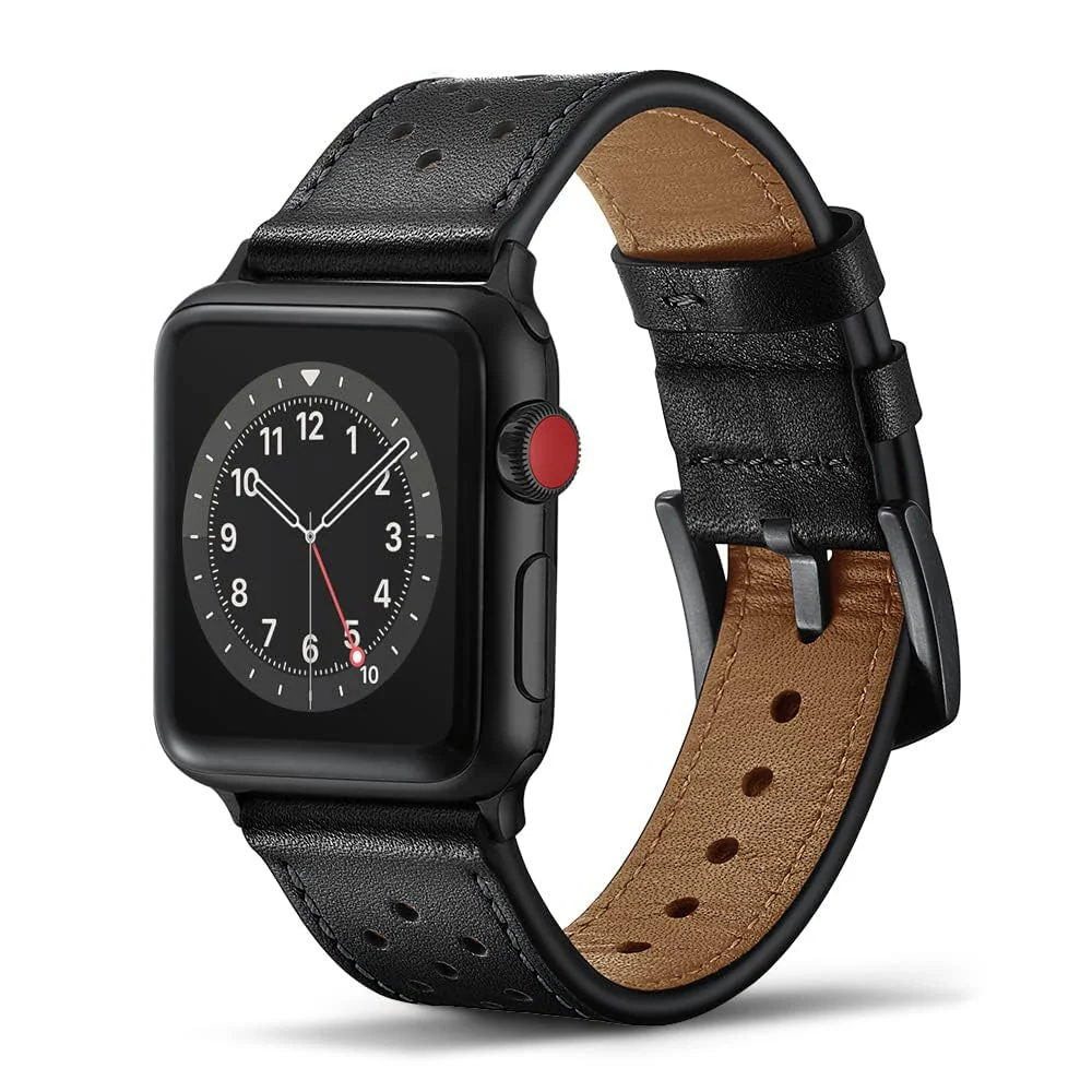 DL3 Mobilak Compatible with Apple Watch Band 49mm 46mm 45mm 44mm 42mm Leather Band Replacement Strap, Soft Leather Bracelet for iWatch Series 11 10 9 8 7 6 5 4 SE SE2 Ultra 3 2 1 - A.Black