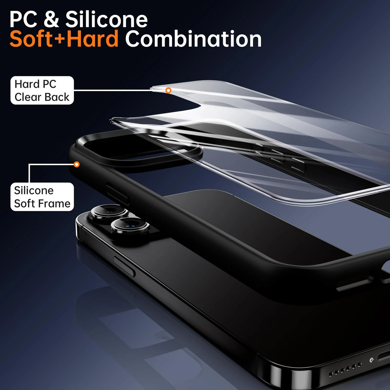 DL3 Mobilak Clear TPU Case for iPhone 15 Pro Max 6.7-Inch, Supports wireless charging, Shock-absorbing protection, Anti-fingerprint finish - Black