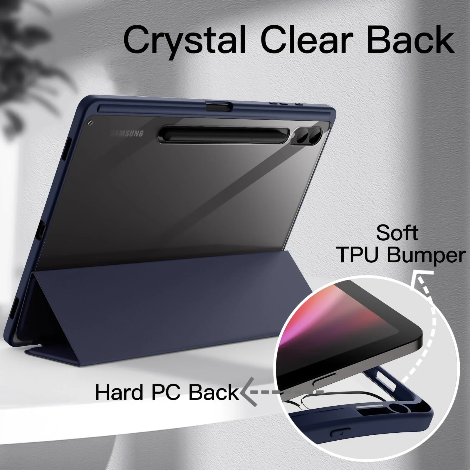 DL3 Mobilak Hybrid Slim Case for Samsung Galaxy Tab S8/Tab S7 11 Inch (Model SM-X700/X706/T870/T875/T878) with S Pen Holder, Cover with Clear Transparent Back Shell, Auto Wake/Sleep - Dark Blue