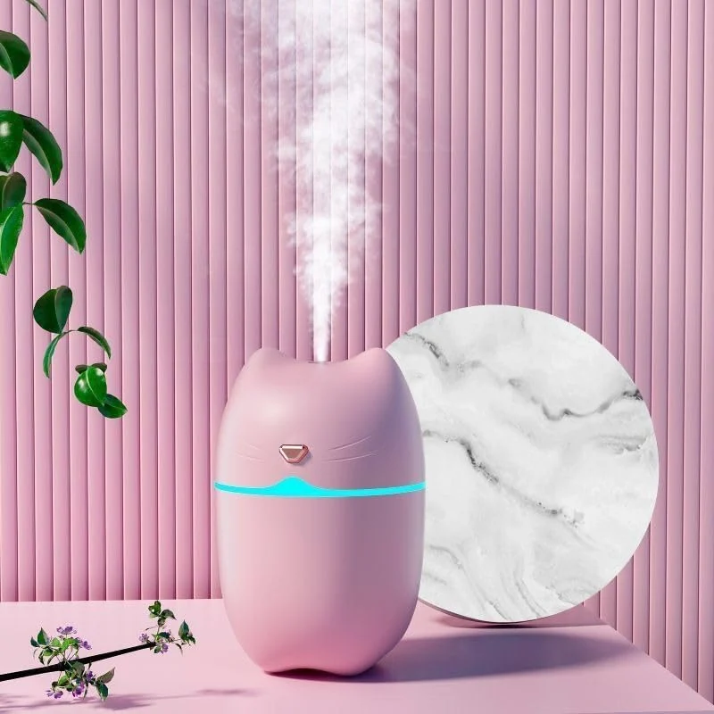 Mobigon Wood Cool Mist Ultrasonic Humidifier for Room Moisture, Aroma Diffuser for Home, 260ml Essential Oil Diffuser with 7 Colorful Night Light, Auto Shut-Off, Home, Office, car - A.Pink