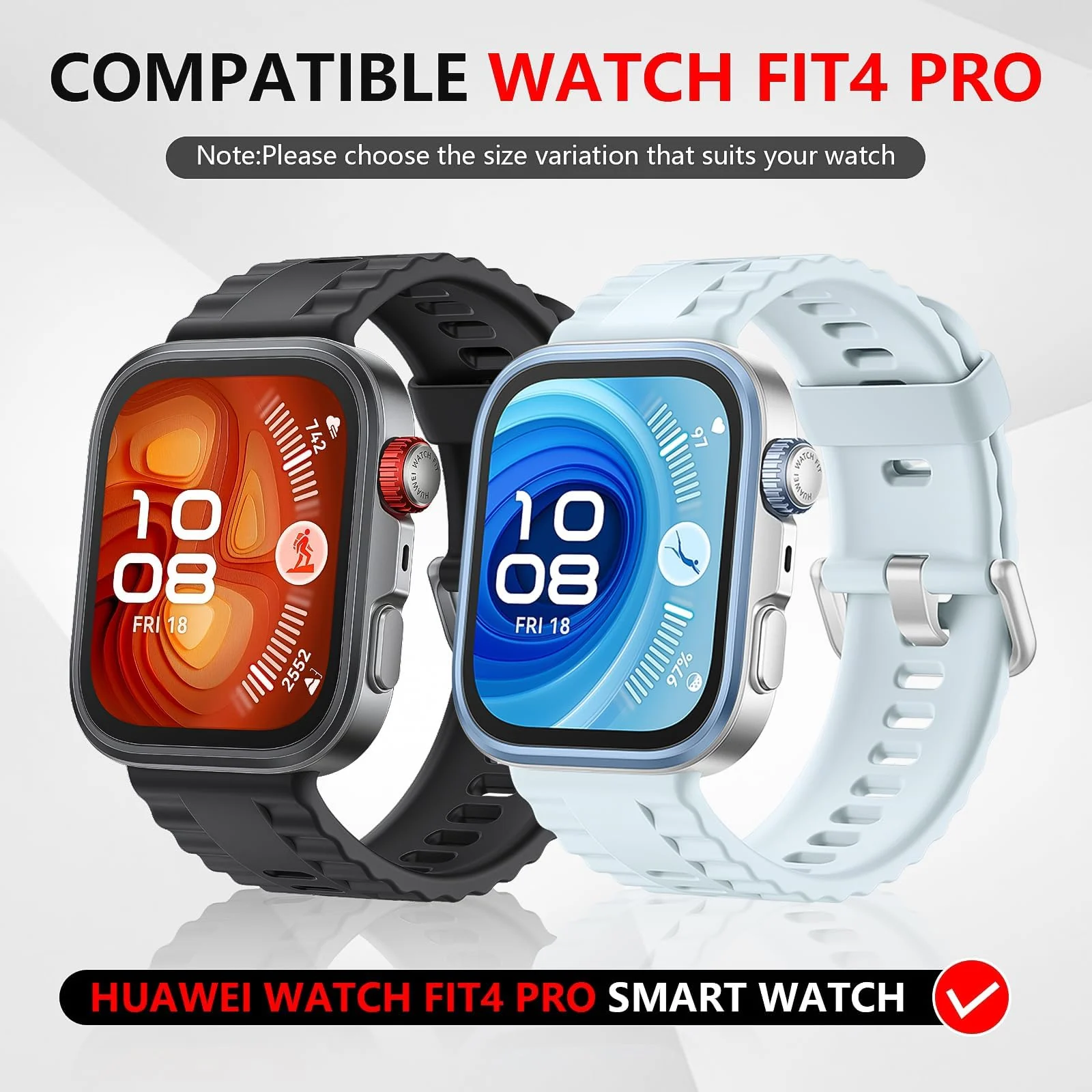 DL3 Mobilak Case Compatible with Huawei Watch Fit 4 Pro, Full Coverage Slim Hard Case Protective Bumper Built-in Tempered Glass Screen Protector Shell for Huawei Watch Fit 4 Pro - Silver