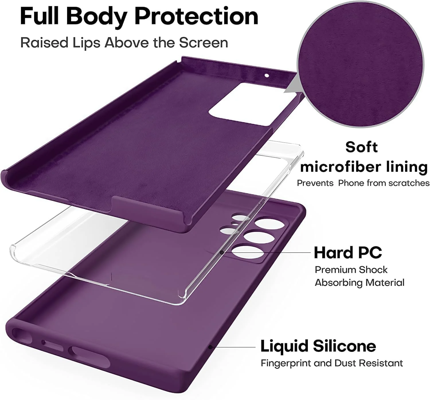 DL3 Mobilak Soft Silicone Protective Case for Samsung Galaxy S22 Ultra 5G with Microfiber Lining and Shockproof Design - Violet