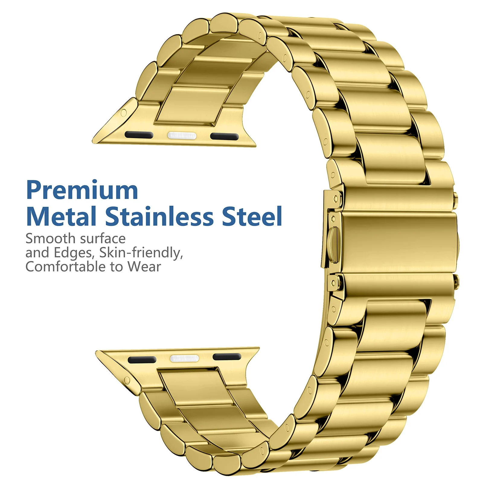 DL3 Mobilak Stainless Steel Band with Case Compatible with Apple Watch Band Series 9/8/7 45mm, Men Woman Business Metal Strap with Protective Bumper Cover for iWatch Series 7/8/9 45mm - Gold