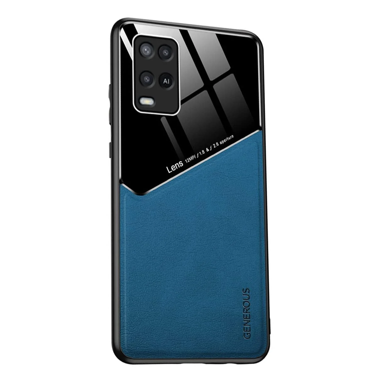 DL3 Mobilak Leather and PC Protective Case for OPPO A54 4G, Built-in magnetic car-mount support, Shock-absorbing protection, Raised edges around the screen and camera - Blue