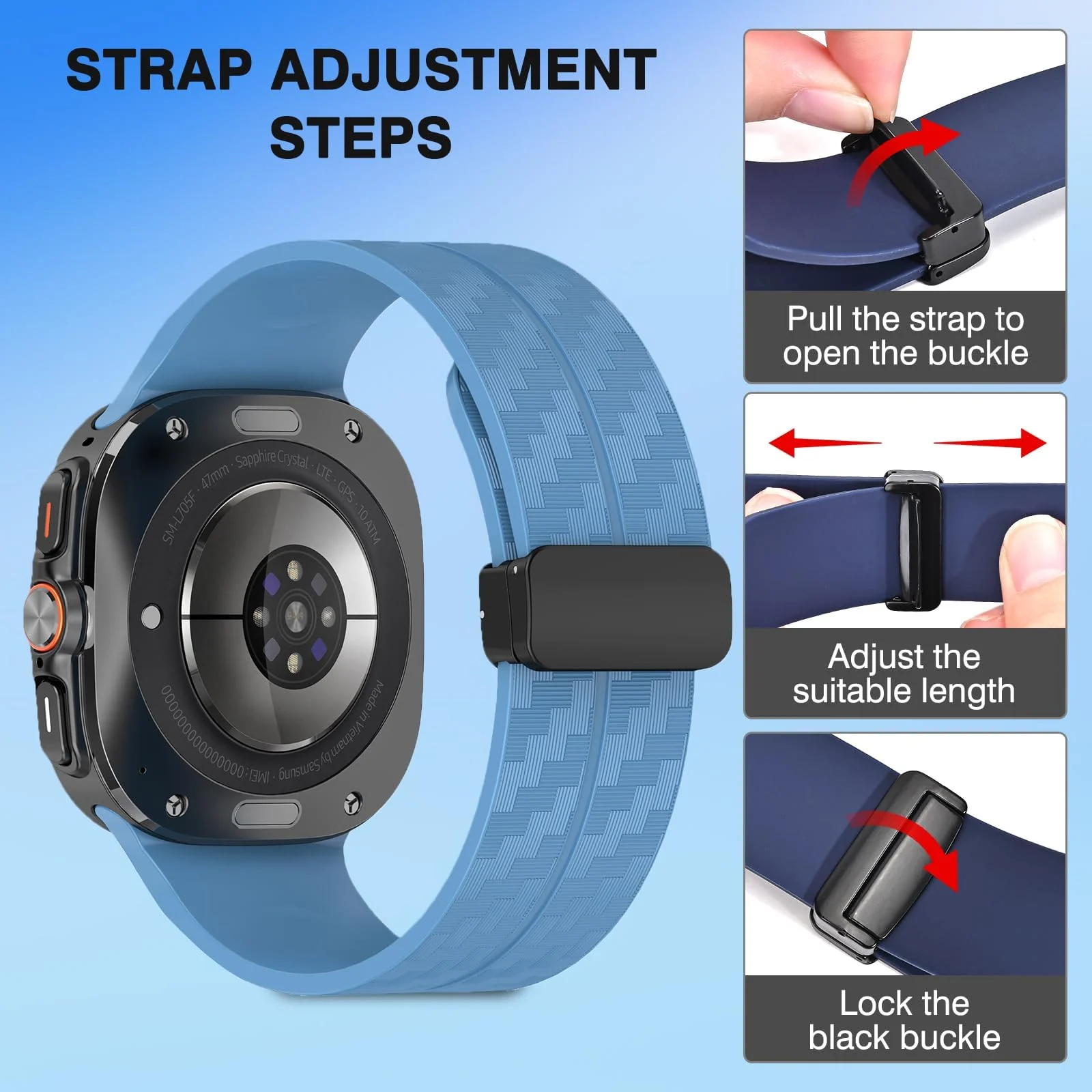 DL3 Mobilak Compatible for Samsung Galaxy Watch Ultra Band 47mm for Men Women, Soft Silicone Waterproof Sport Strap with Magnetic Clasp, Stylish Carbon Fiber Replacement Galaxy Watch 7 Ultra Bands - Light Blue